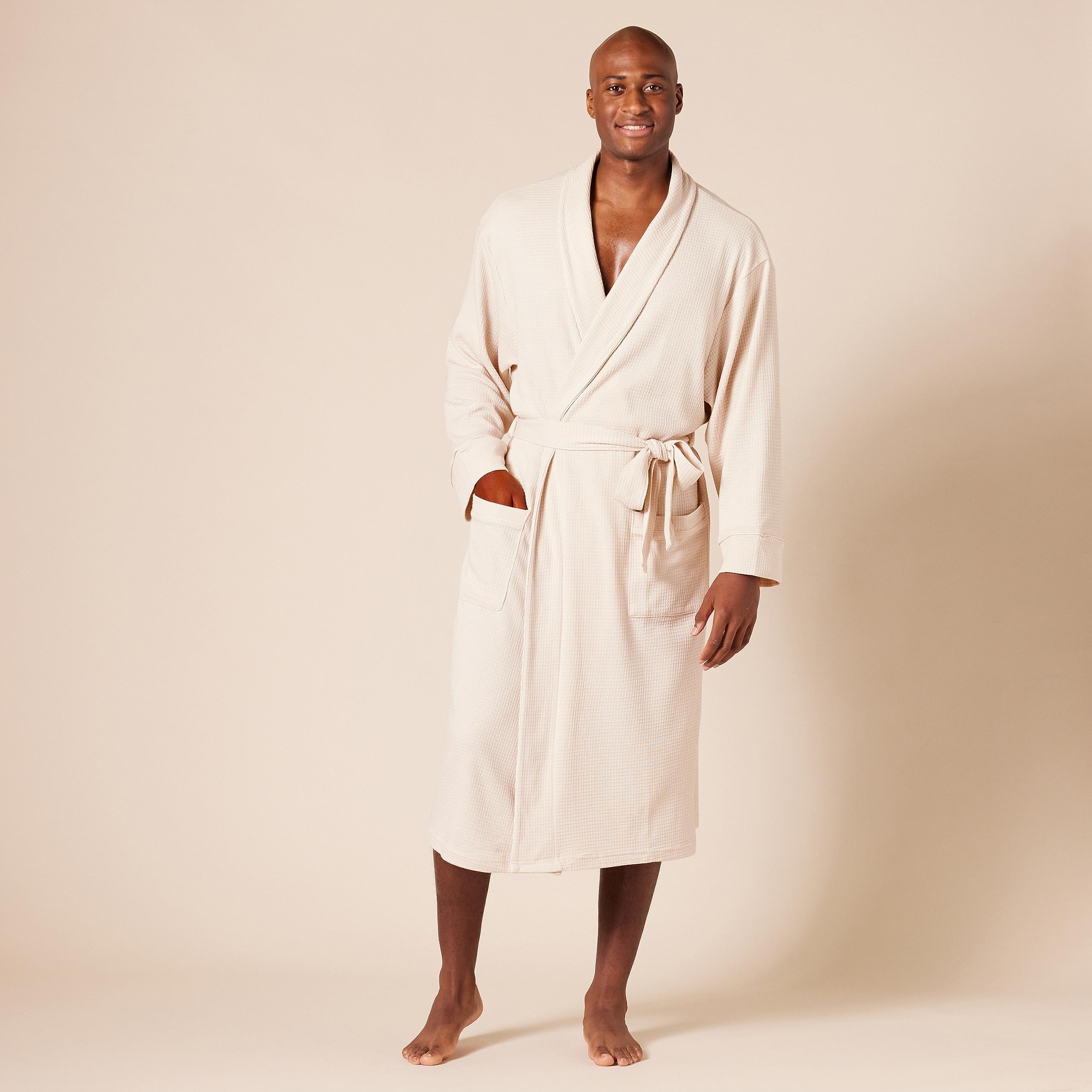 Amazon Essentials Men's Lightweight Waffle Robe - Soft Comfortable Bathrobe for Big & Tall - Perfect for Spa, Lounging & Relaxation at Home