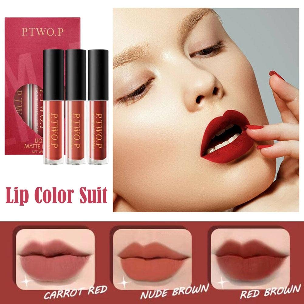 3PCS Matte Velvet Lip Gloss Set - Long Lasting Moisturizing Lip Tint for Women, Sexy Lip Glaze Makeup Kit (F6U8) - Perfect for Parties, Date Nights & Everyday Wear