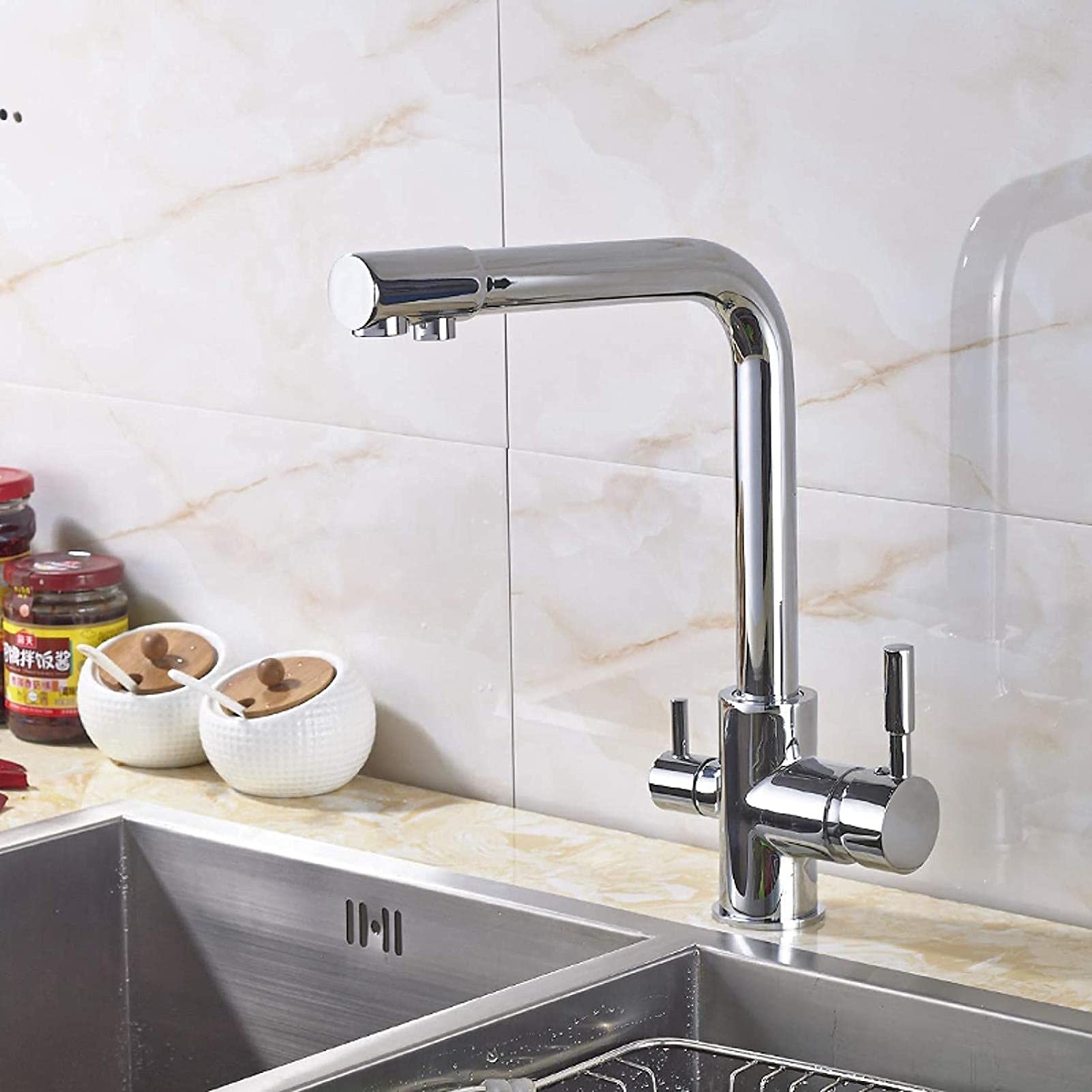 Oil Rubbed Bronze Single Handle Deck Mount Kitchen Faucet with Pull-Down Sprayer - Modern Drinking Water Filter Faucet for Sink, Perfect for Cooking, Washing Dishes & Refilling Water Bottles