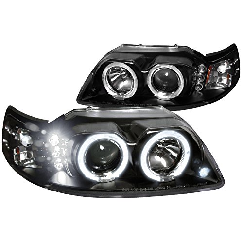 Spec-D Tuning 2LHP-MST99JM-TM LED Halo Black Projector Headlights for Ford Mustang - Upgrade Your Ride with Modern Style & Enhanced Visibility (Perfect for Night Driving & Car Customization)