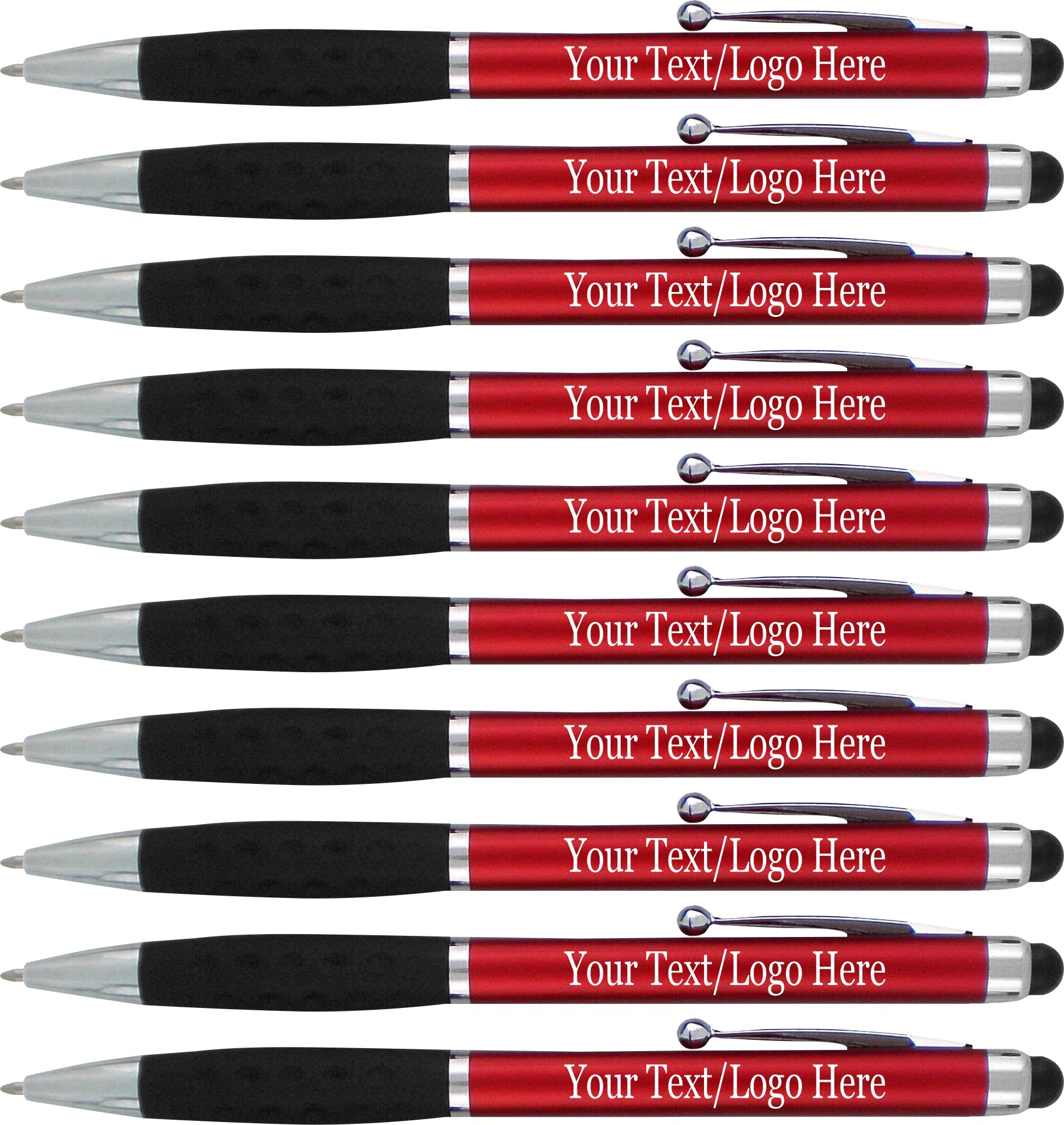 300 Pack Custom Logo Pens Bulk - Personalized Ballpoint Pen & Stylus for Business, Events, Parties | 2-in-1 Touchscreen Compatible with Black Ink & Red Barrel | Perfect for Corporate Gifts, Trade Shows & Promotional Giveaways