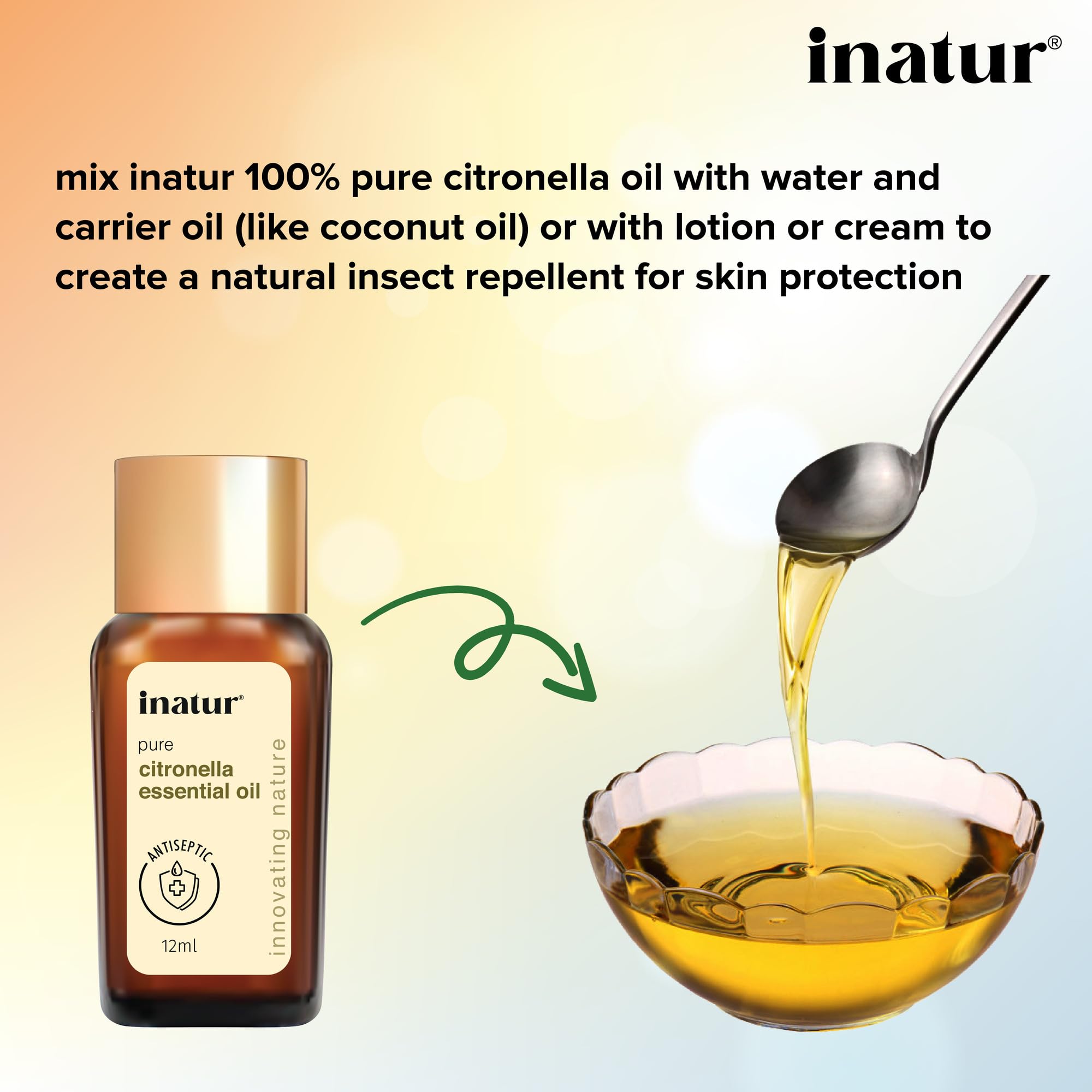 Inatur 100% Pure Citronella Essential Oil - 12ml for Aromatherapy, DIY Skincare & Natural Mosquito Repellent