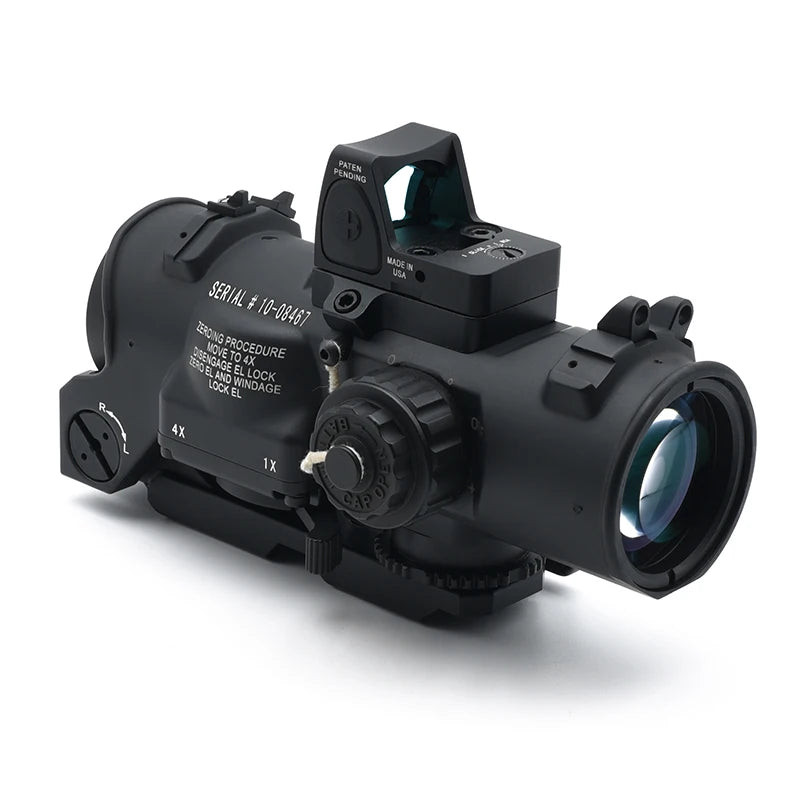 Tactical Rifle Scope DR 1-4x Fixed Dual Field of View with Red Illuminated Reticle - Full Markings for Airsoft, Hunting & Outdoor Shooting | Perfect for Low Light Conditions & Tactical Operations