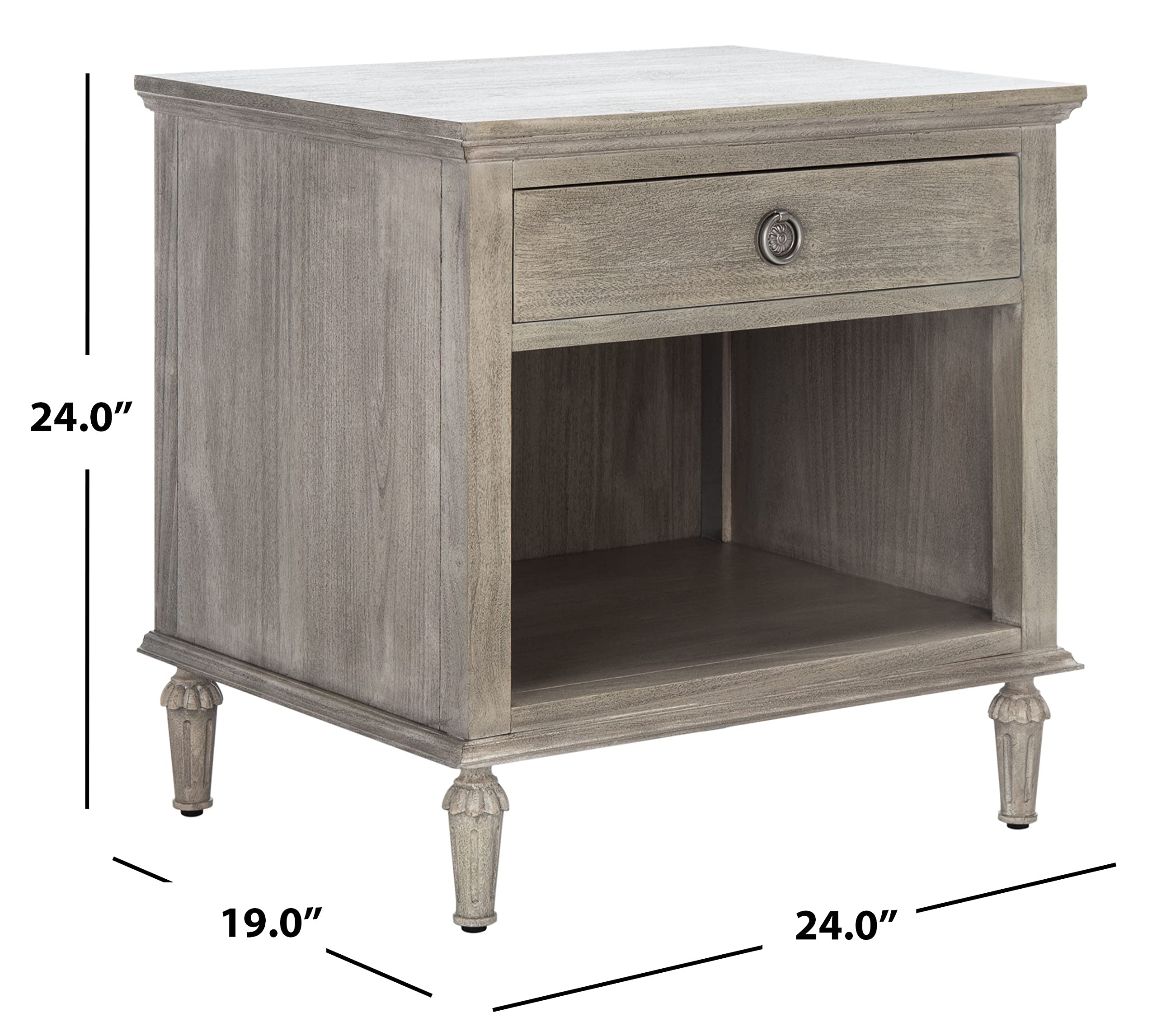 SAFAVIEH Couture Home Collection Lisabet Light Grey Wood Nightstand with 1 Drawer & 1 Shelf - Fully Assembled Bedside Table for Bedroom, Living Room, or Office