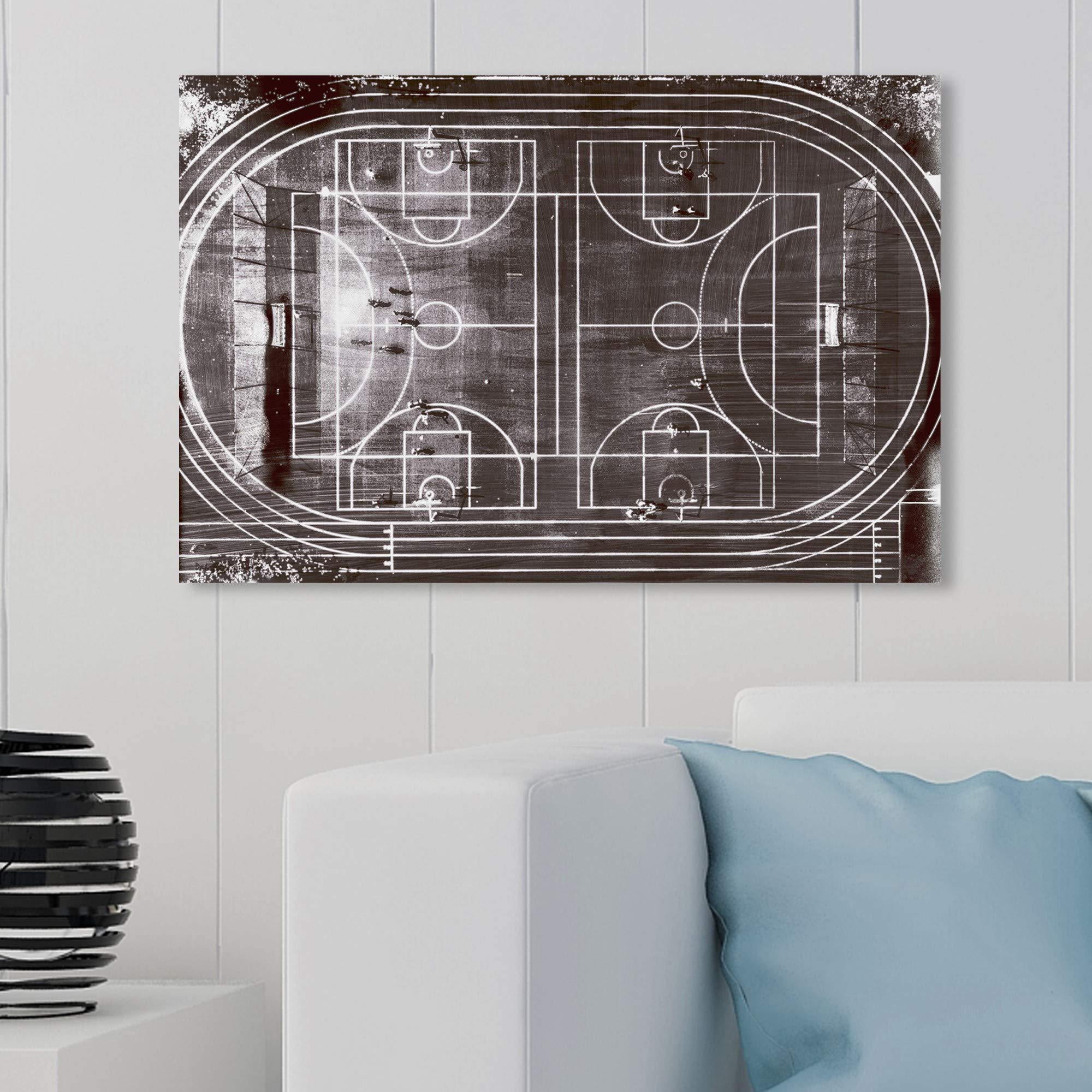Wynwood Studio Track and Field Charcoal Wall Art Canvas Print - 30x20 Inches Black & White Sports Decor for Home, Office, Gym | Basketball Team & Athletic Themed Room Decoration