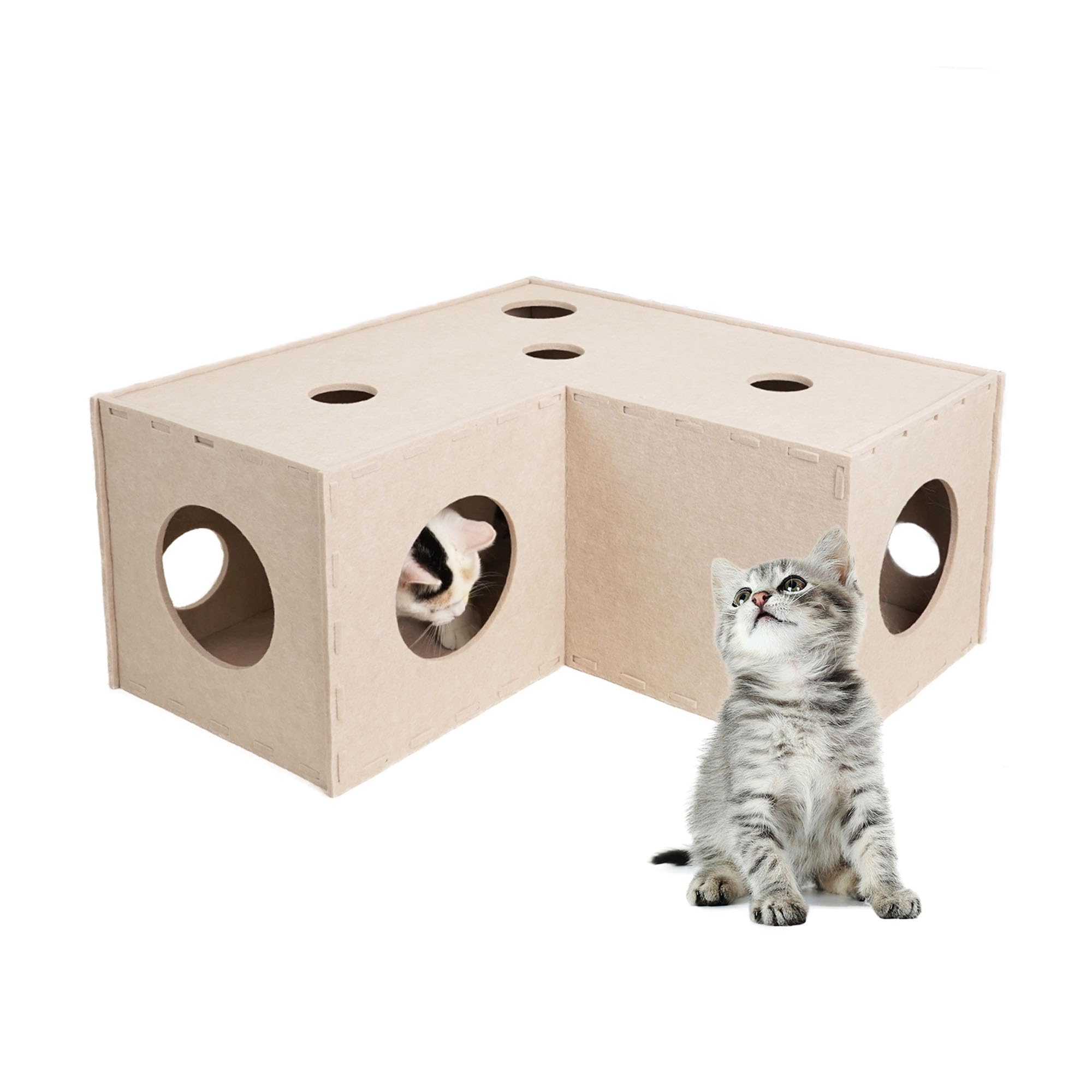 Aberatail Cat Tunnel & Hideaway - Soft Felt Interactive Cat Toy with Peek Holes, Cat Cave & Cube for Small, Medium & Large Indoor Cats - Perfect for Playtime, Napping & Stress Relief