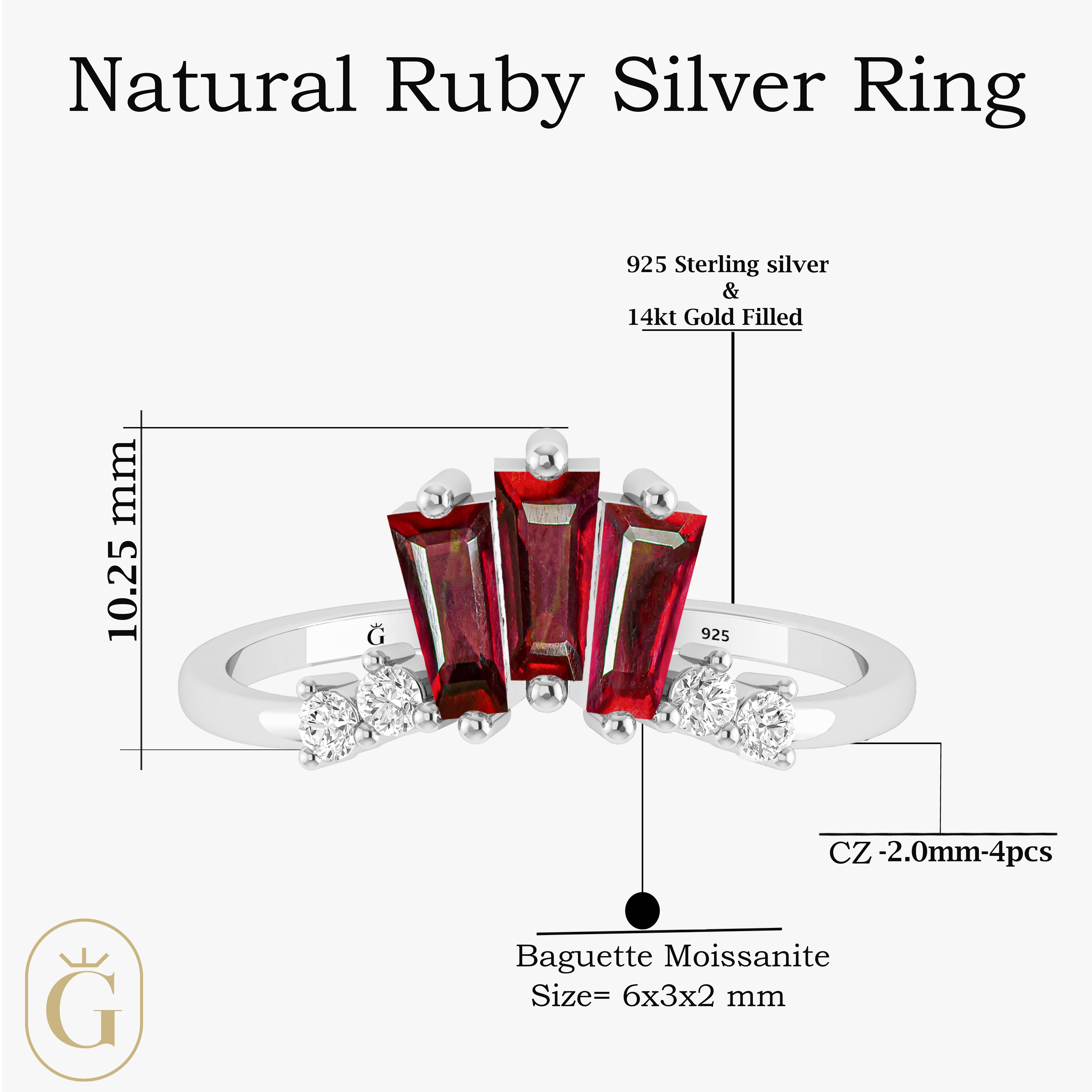 Baguette Ruby Ring with CZ Accents - Elegant Statement Jewelry for Weddings, Parties & Special Occasions