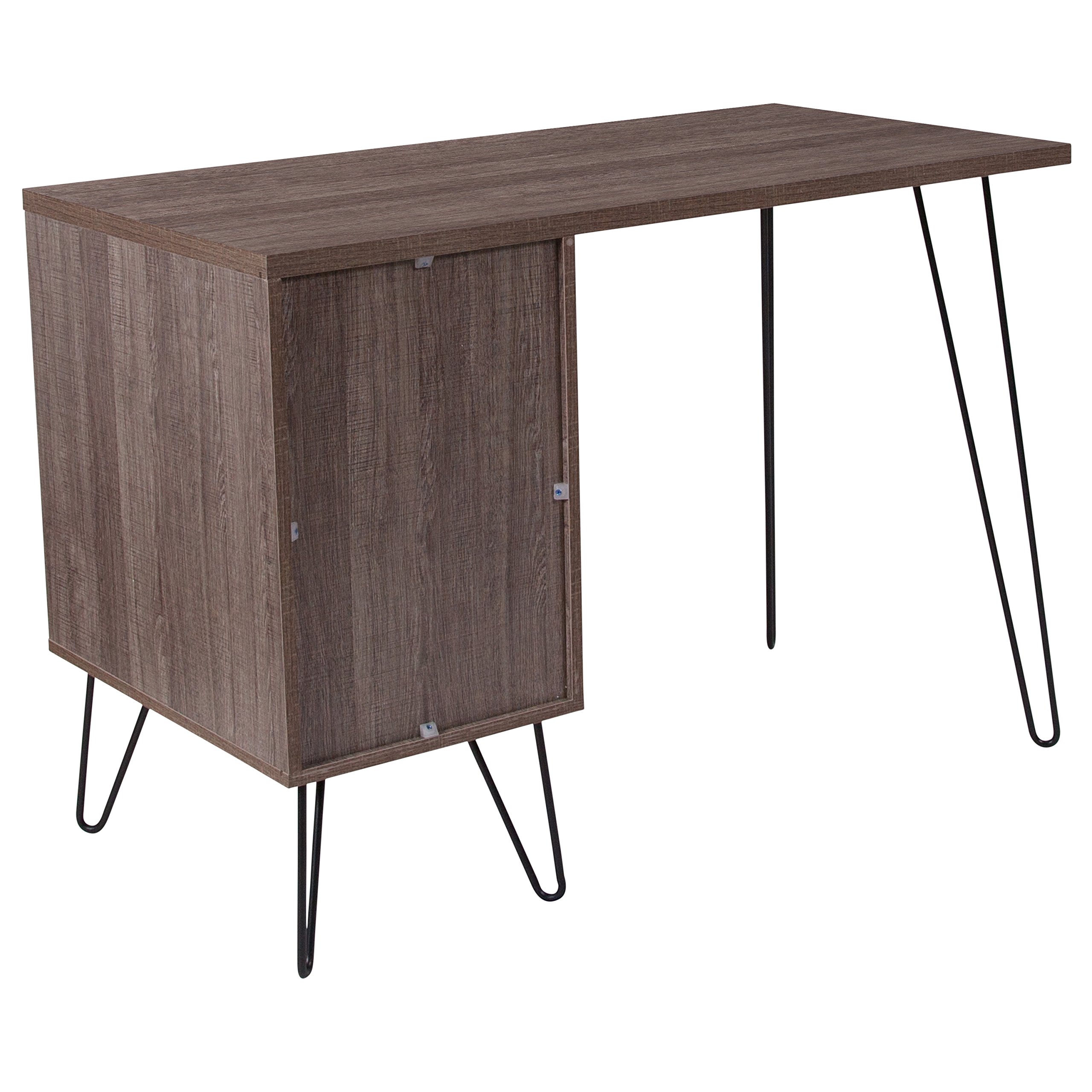 Rustic Wood Grain Computer Desk with Metal Cabinet Door - EMMA & OLIVER Home Office Desk for Study, Workstation, and Gaming Setup