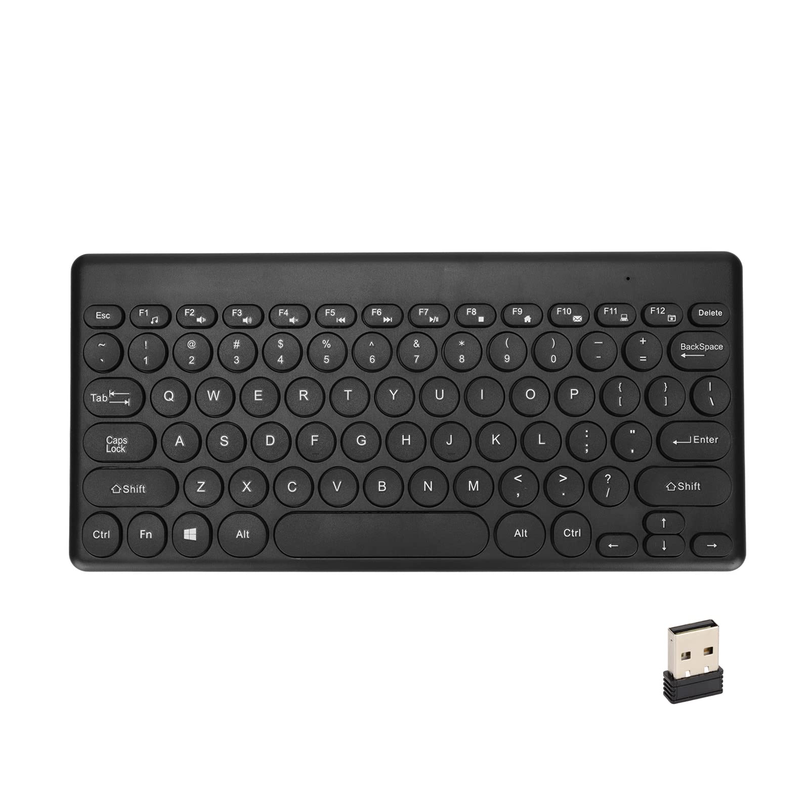 Wireless Keyboard for PC & Laptop - 78 Keys Slim Portable 2.4G Round Keycaps with USB Receiver & Large Pads - Ergonomic Design for Office, Home & Gaming (Black)