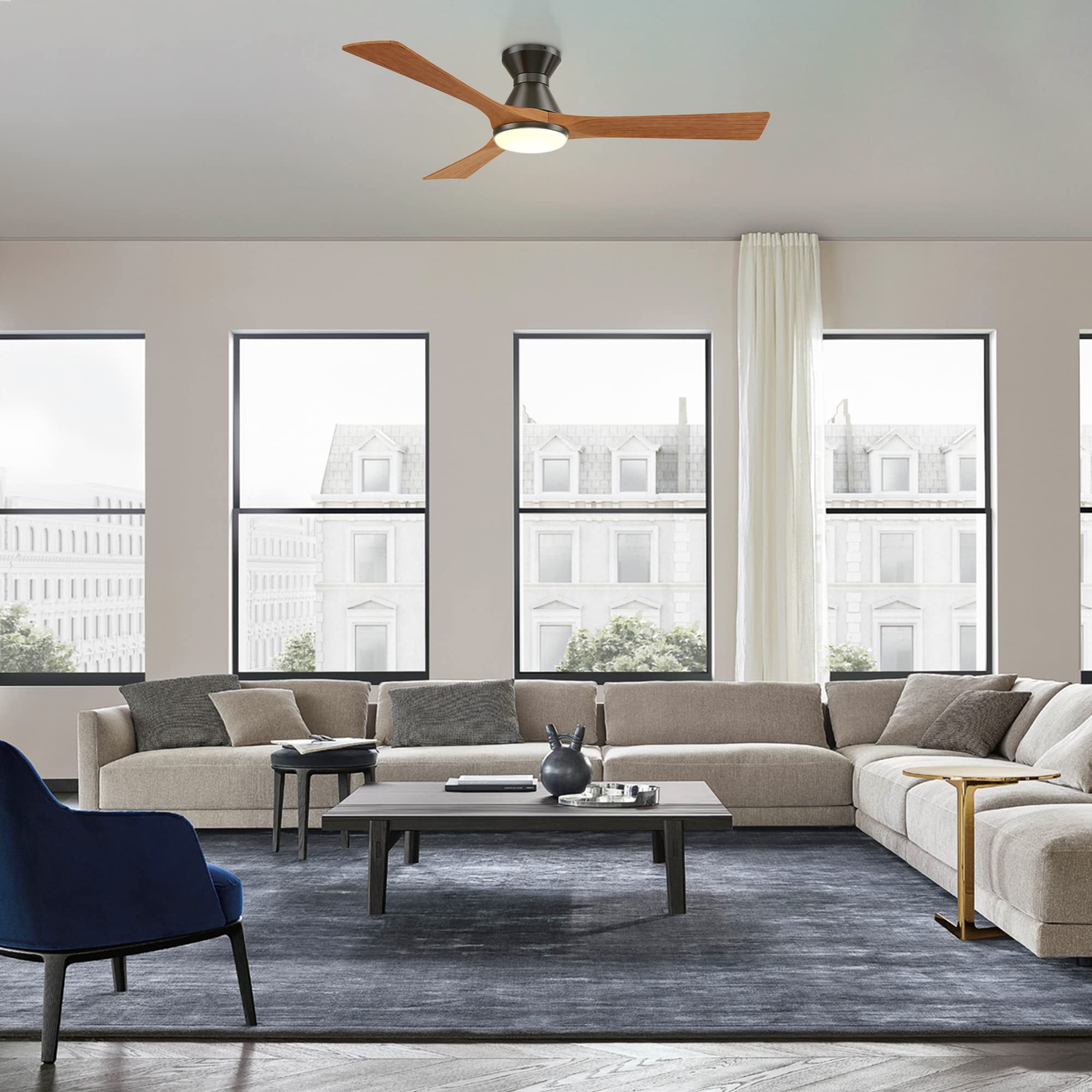 52 Inch Smart Ceiling Fan with Remote Control - 3 Blade Modern Ceiling Fan for Bedroom, Living Room & Office - Energy Efficient Quiet DC Motor - Matte Black Finish (Carro Nicolet)