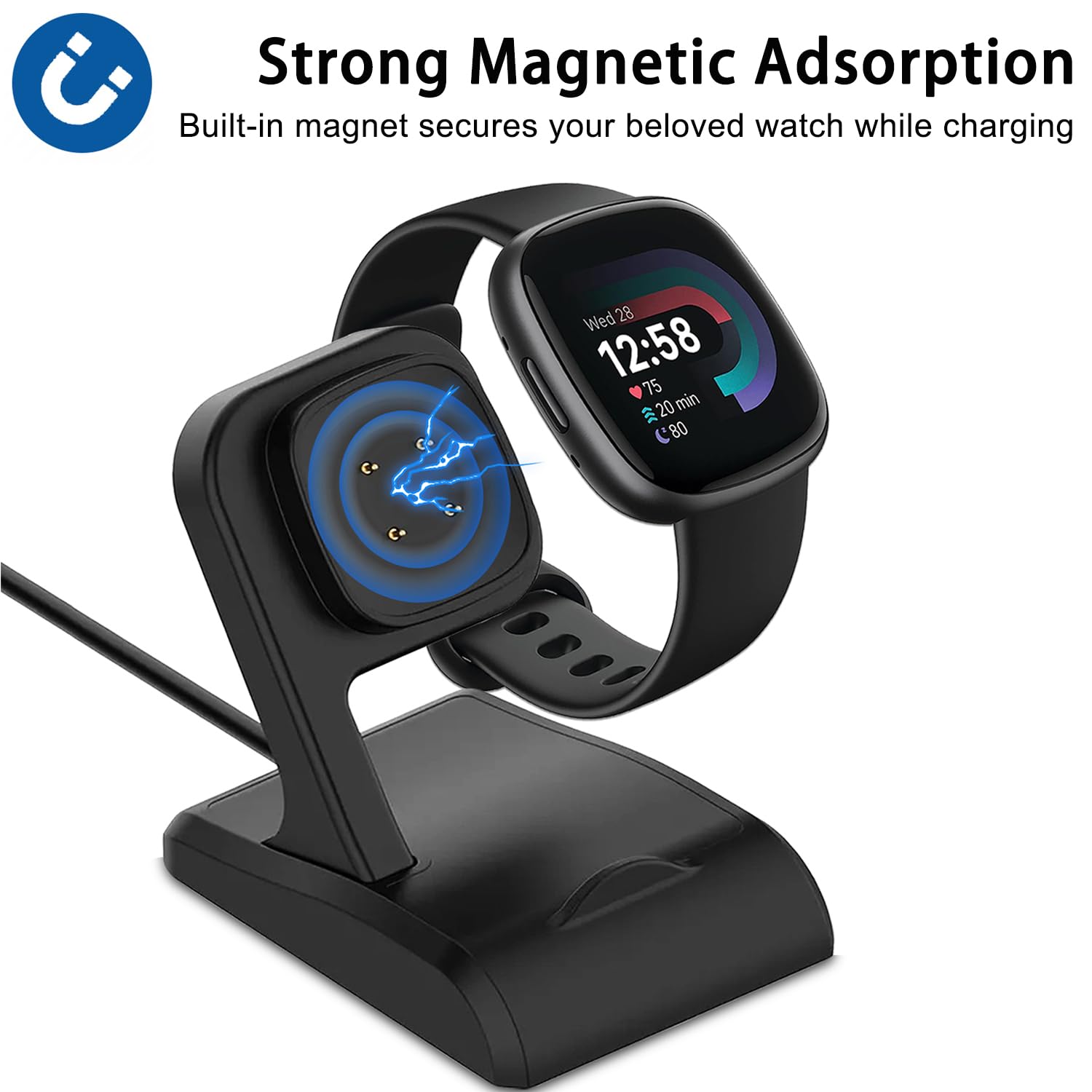 Uskiim Anti-Slip Charging Dock Station for Fitbit Sense/Sense 2/Versa 4/Versa 3 - 3.3FT USB Replacement Charger with Secure Base Cradle | Perfect for Home, Office & Travel Use