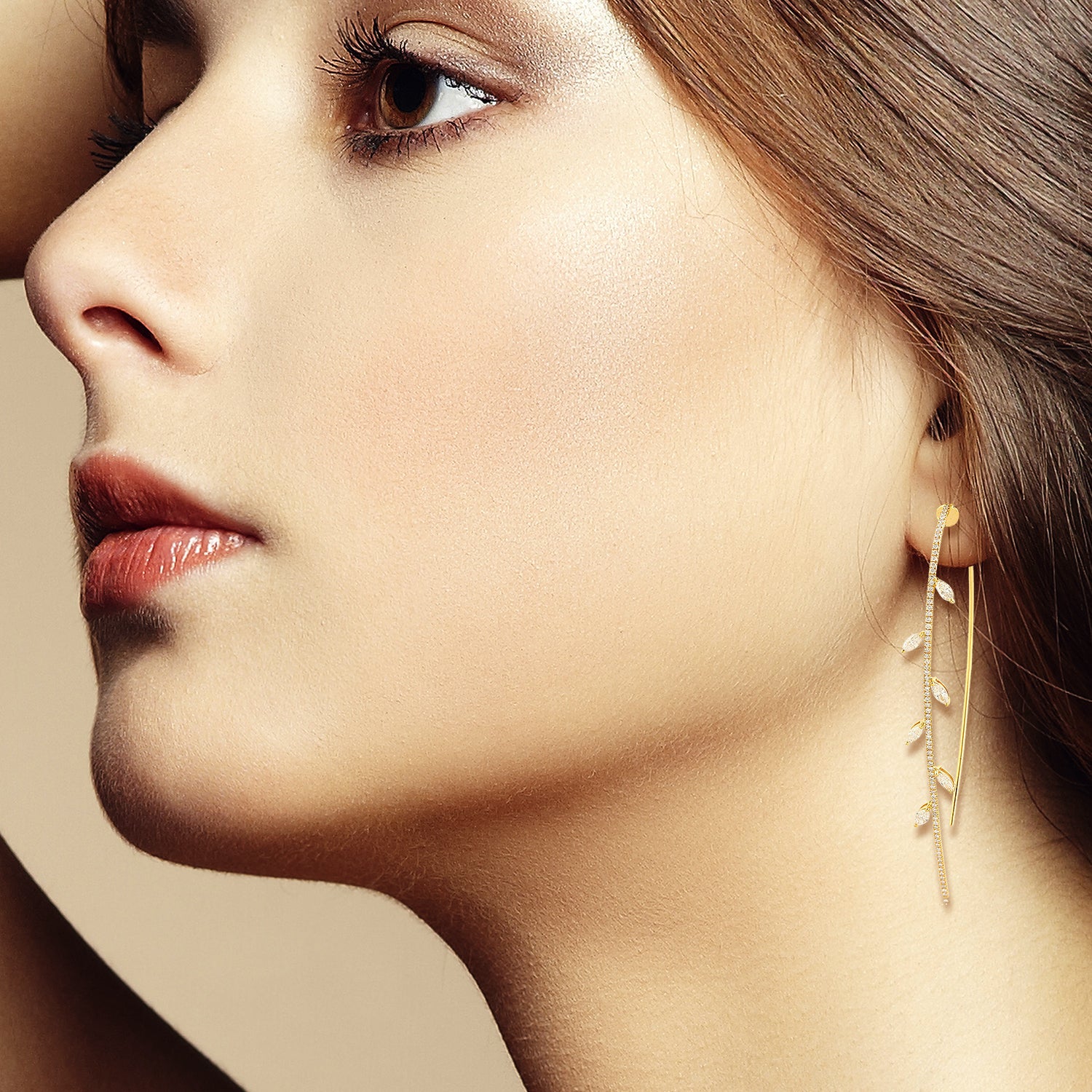 18K Yellow Gold Marquise Cut Diamond Leaf Hoop Dangle Earrings for Women - Elegant Jewelry Gift for Wedding, Party & Special Occasions