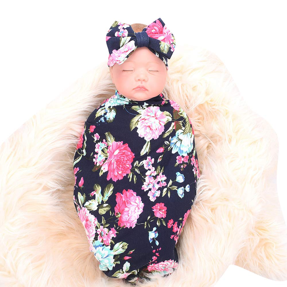 Soft Newborn Baby Receiving & Swaddling Blankets with Headband Set - Gender Neutral for Boys & Girls - Perfect for Hospital Photos, Newborn Gifts & Baby Showers