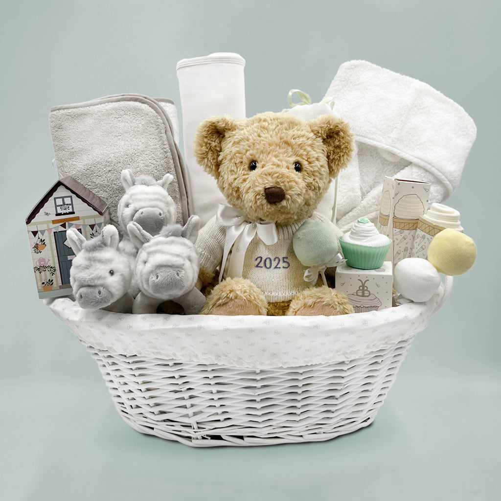 Personalized My First Year Zebra Baby Gift Hamper - Neutral Gender Baby Shower, Newborn Keepsake & 1st Birthday Present for Boys & Girls