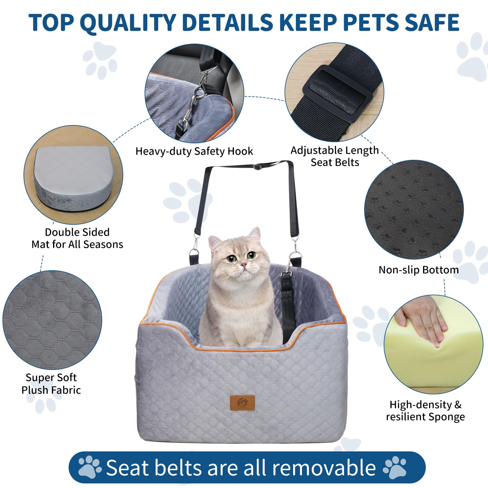OTOB Dog Car Seat for Small & Medium Dogs Under 37lbs - Washable Memory Foam Pet Booster Seat with Storage Pockets & Safety Belts | Detachable Travel Bed for Car | Perfect for Road Trips & Daily Commutes