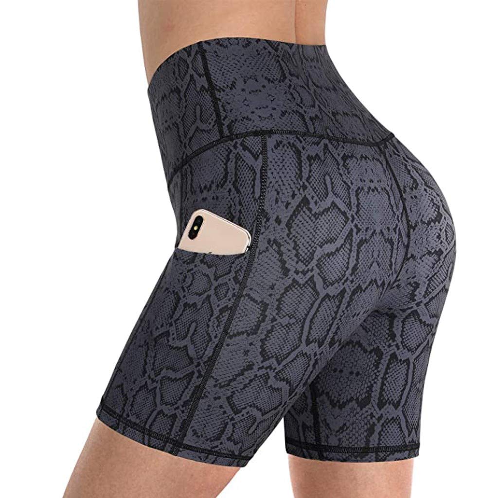 Ulanda Women's High Waist Tummy Control Yoga Shorts with Side Pockets - Leopard Print Compression Workout Shorts for Running, Gym & Lounge Wear