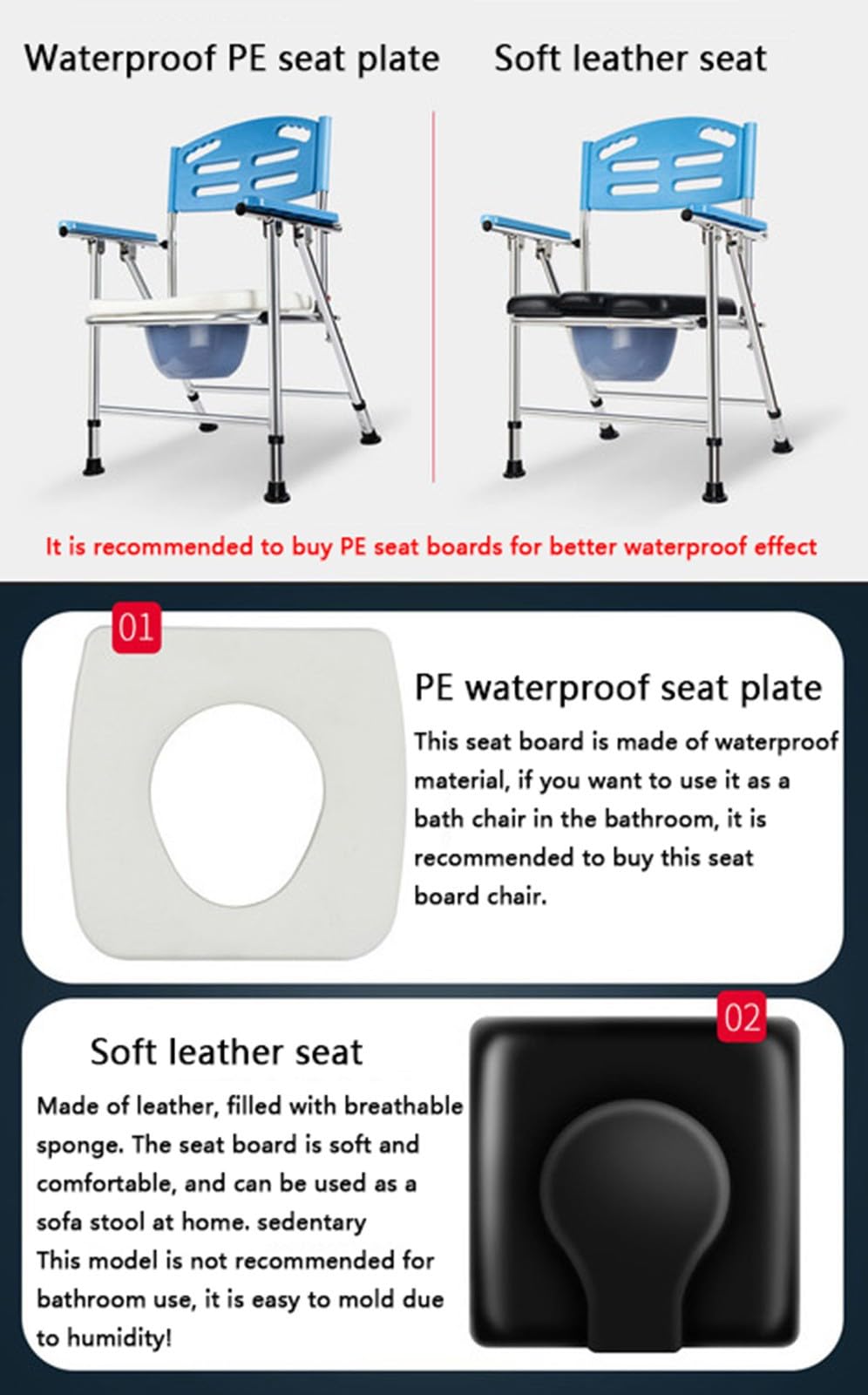 Portable Shower Commode Chair with Potty - Folding Toilet Chair for Elderly, Disabled & Pregnant Women - Adjustable Height with Armrests & Backrest - Home & Hospital Use for Bathroom Safety & Mobility Assistance