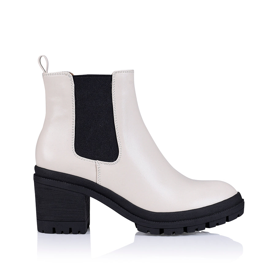 Georgia Chunky Combat Boots - Women's Fashion Ankle Boots with Bone Smooth Leather for Streetwear & Casual Outfits | Perfect for Fall, Winter & Everyday Wear