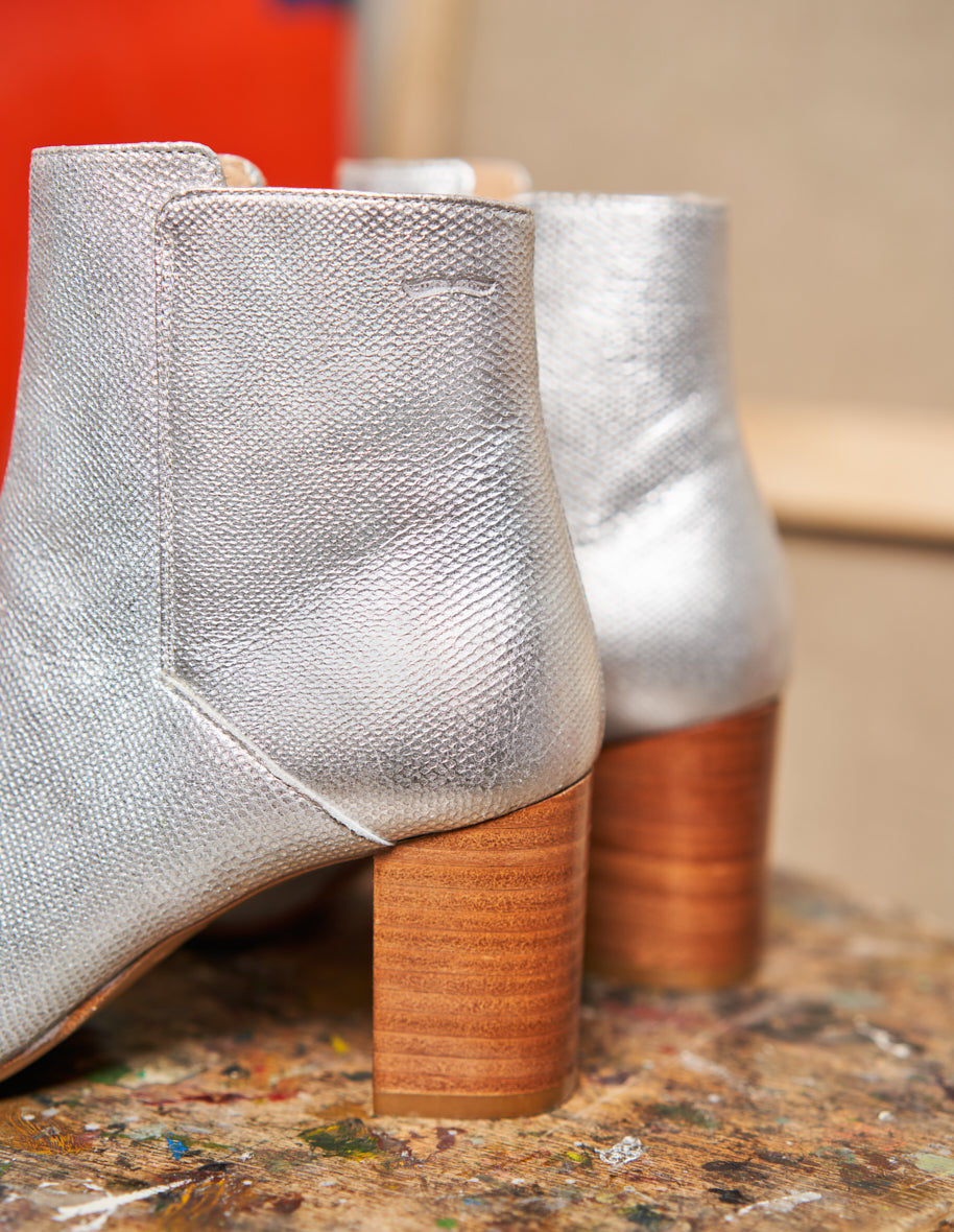 Mathilde H Silver Python Leather Heeled Boots - Stylish Women's Fashion Boots for Parties, Night Out & Special Occasions
