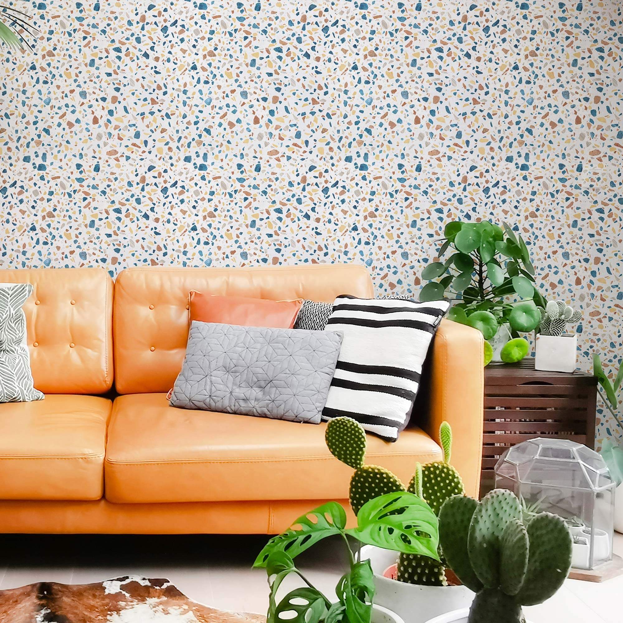 Orange Terrazzo Peel and Stick Removable Wallpaper - Self-Adhesive Vinyl Wall Covering for Kitchen, Bathroom, Bedroom, and Office Decor