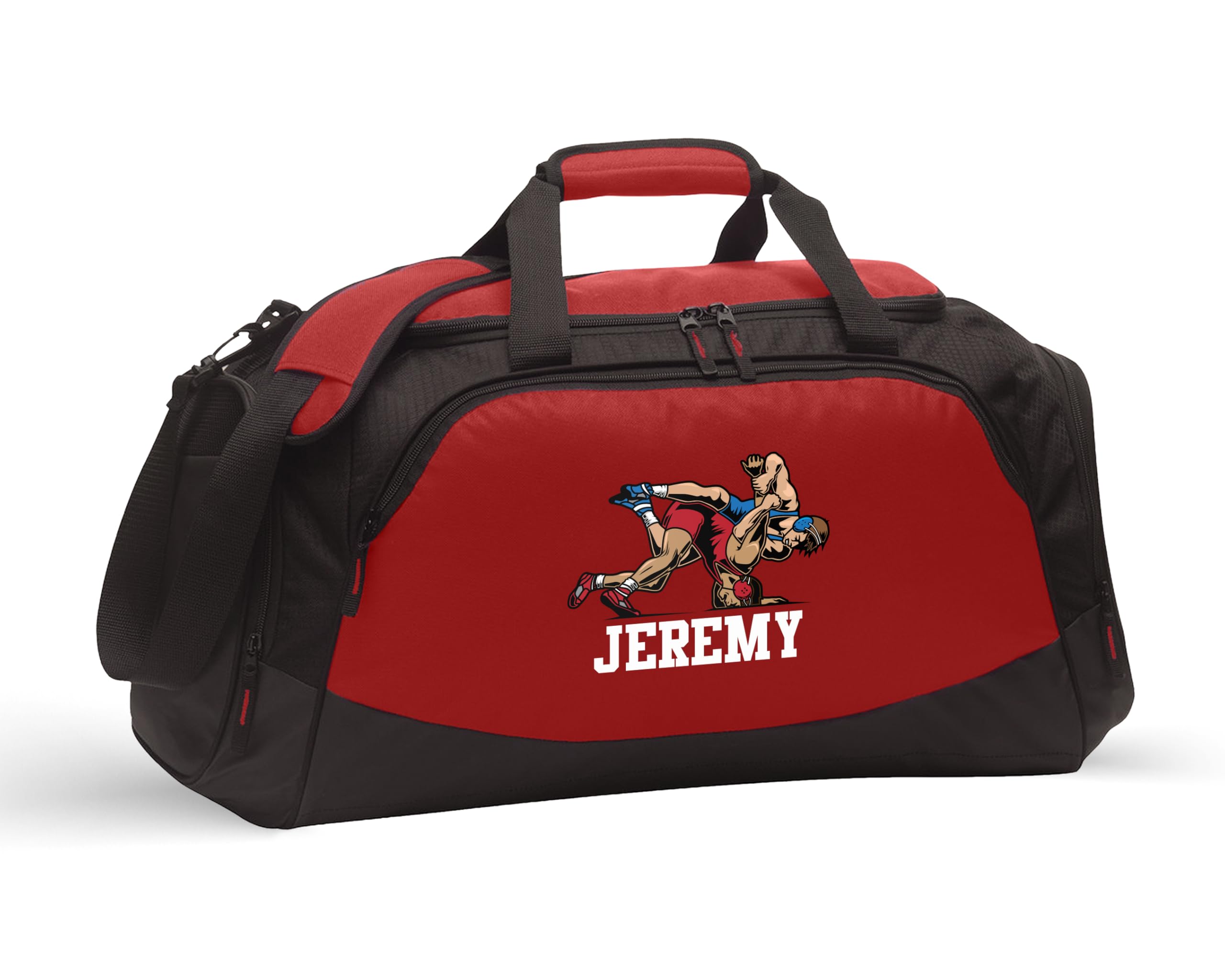 Alterd Industries Wrestling Duffel Bag - Personalized Gym Bag for Wrestlers | Boys & Girls Wrestling Gear with Water Bottle Pocket | Durable Sports Backpack for Training & Competitions (Red/Black, Male Wrestler Design) - Perfect for Gym Sessions, Tournaments & Team Travel