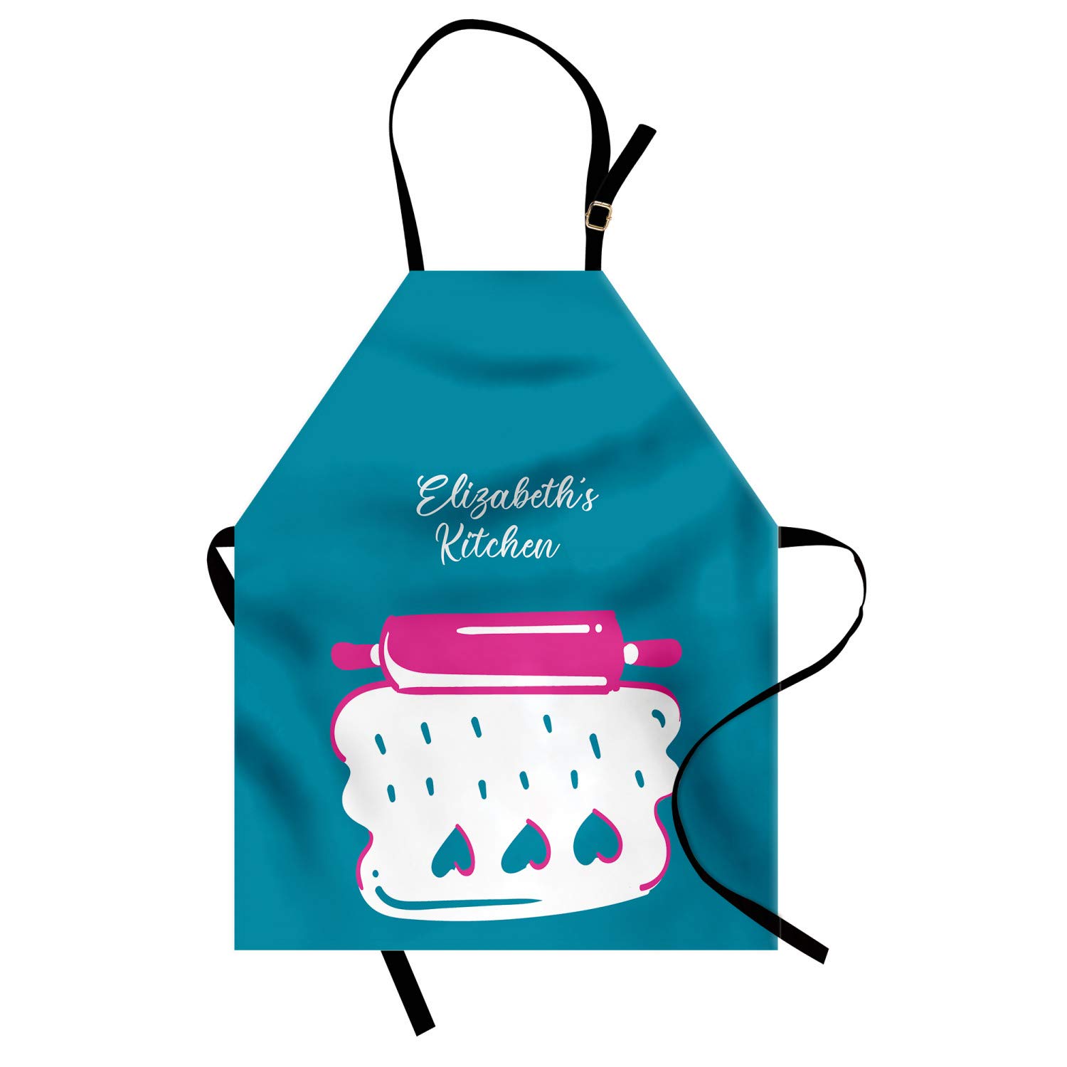 Ambesonne Personalized Chef Apron - Cartoon Baking & Cooking Design with Colorful Rolling Pin Dough Motif - Adjustable Neck Unisex Kitchen Bib for Adults - Dark Turquoise - Perfect for Home Cooking, Baking Parties & Culinary Gifts