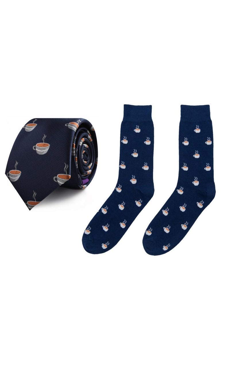 Coffee Lover Gift Set for Men - Barista Socks & Cappuccino Latte Tie Combo | Caffeine Themed Accessories | Perfect for Coffee Enthusiasts & Baristas | Great for Office Wear, Gifts & Coffee Shop Visits