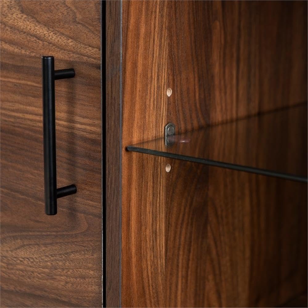 Walker Edison Saxon Modern Glass Shelf TV Stand for TVs up to 58 Inches - Dark Walnut Entertainment Center with Floating Shelves for Living Room, Bedroom & Home Theater Setup
