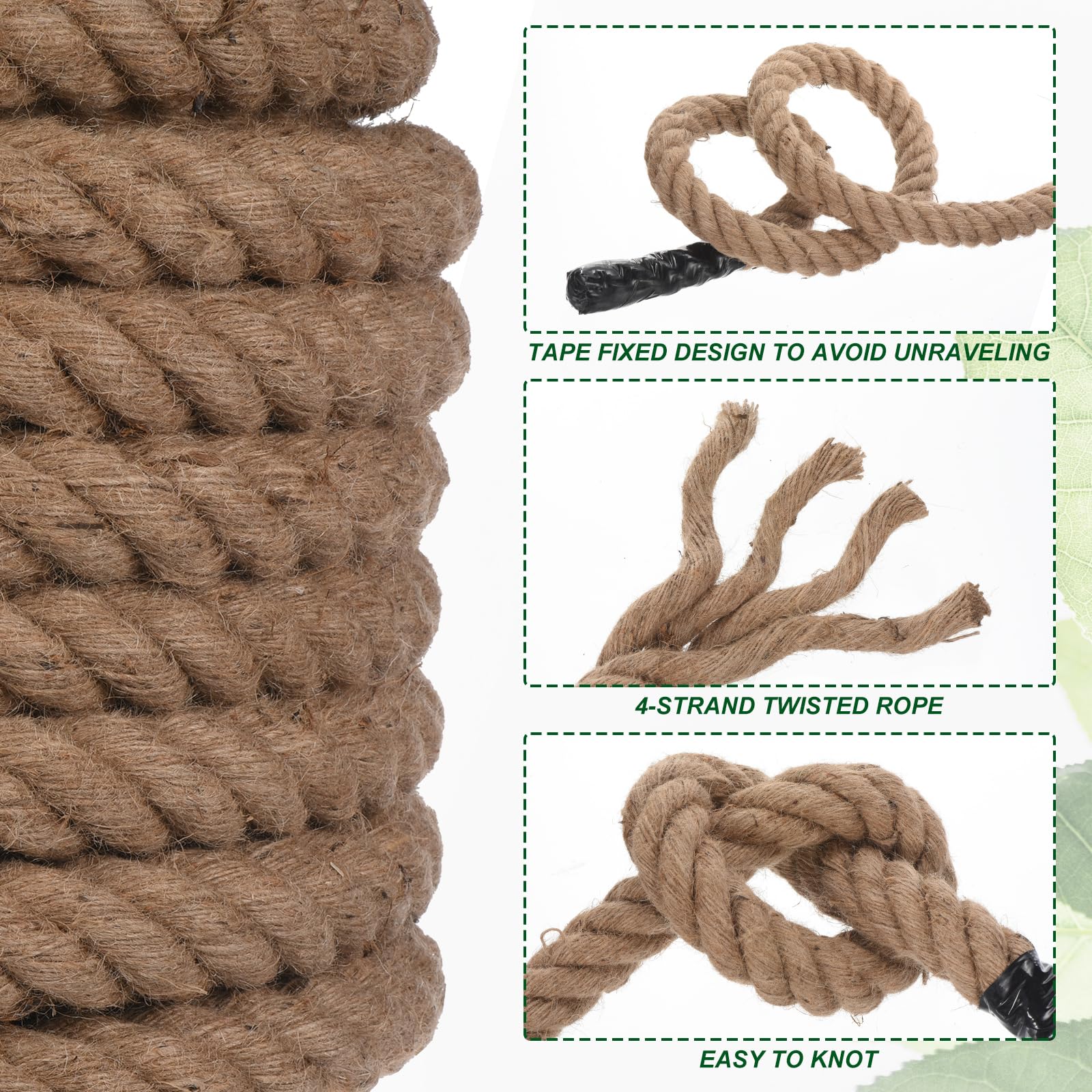PATIKIL Natural Jute Rope 1-1/2 Inch x 100 Feet - Thick Twisted Manila Rope for Docks, Railings, Bundling, Crafts, Tug of War & Home Decor | Heavy Duty Hemp Twine for DIY Projects, Marine Use & Rustic Weddings
