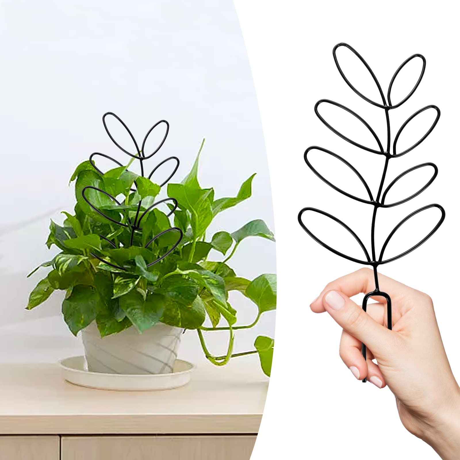 2 Pack White Leaf-Shaped Iron Trellis for Potted Plants - Garden Plant Support for Climbing Vines, Flowers & Vegetables - Indoor/Outdoor Use for Balcony, Patio & Backyard Gardening