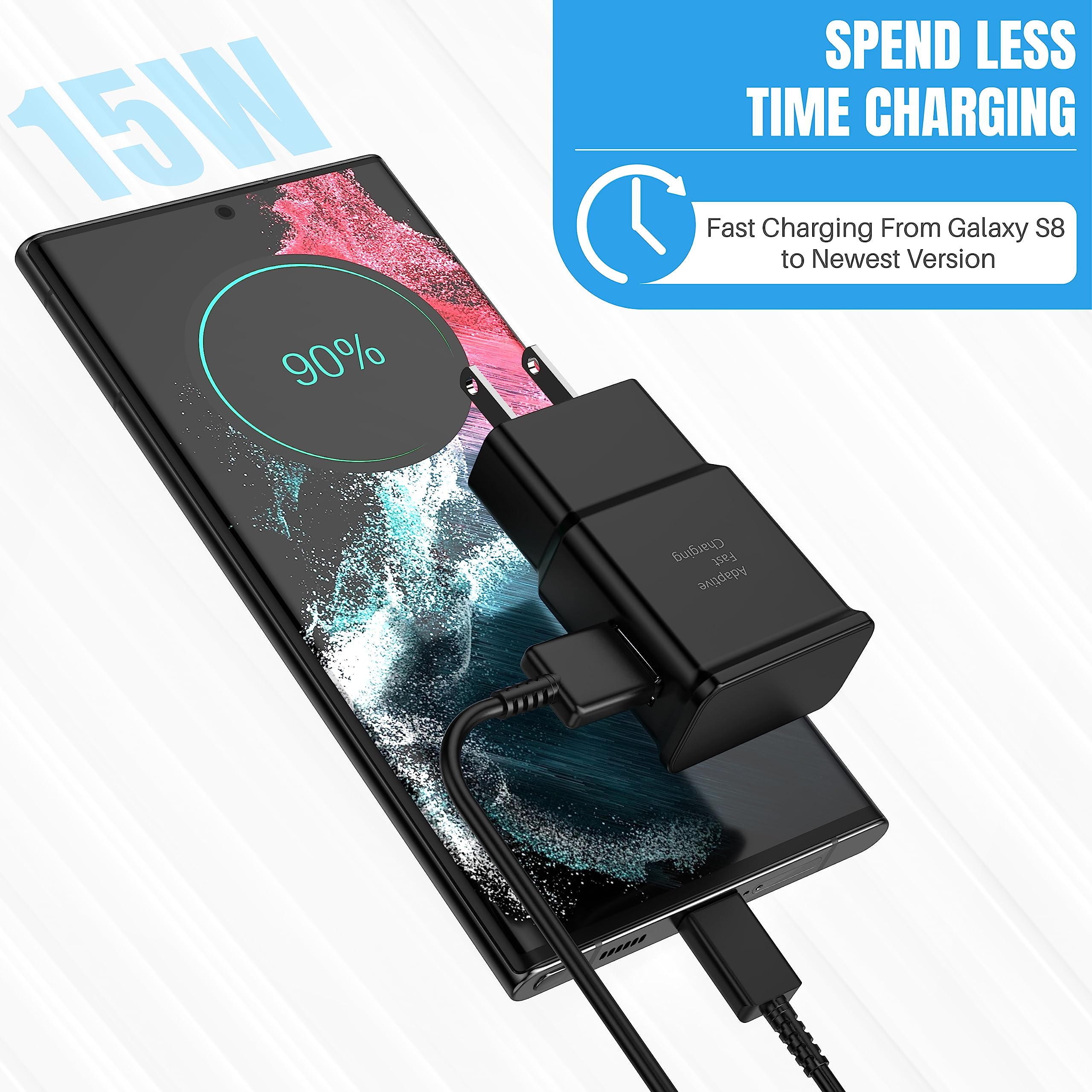USB C Fast Charger Block 2-Pack, 20W PD Quick Charge 3.0 Adapter with 6.6ft Cable for Samsung Galaxy S23/S22/S21/S20/S10/S9/S8/Note20/Note10/Note9/Z Fold 3/4/5 - Compatible with Android Phones, Tablets & More - Perfect for Home, Office & Travel Charging