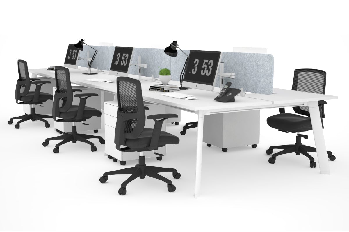 6-Person Workstation with White Frame - 1600L x 700W Dimensions - Ideal for Office, Coworking Spaces & Home Offices