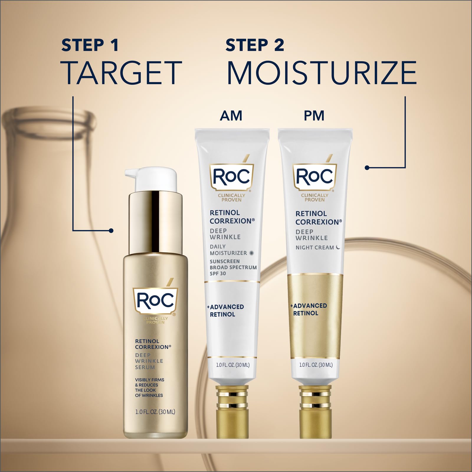 RoC Retinol Correxion Deep Wrinkle Anti-Aging Night Cream - Daily Face Moisturizer with Shea Butter, Glycolic Acid & Squalane - Skin Care Treatment for Fine Lines & Wrinkles - 0.5 oz Travel Size (Packaging May Vary) - Perfect for Nighttime Skincare Routine & On-The-Go Use