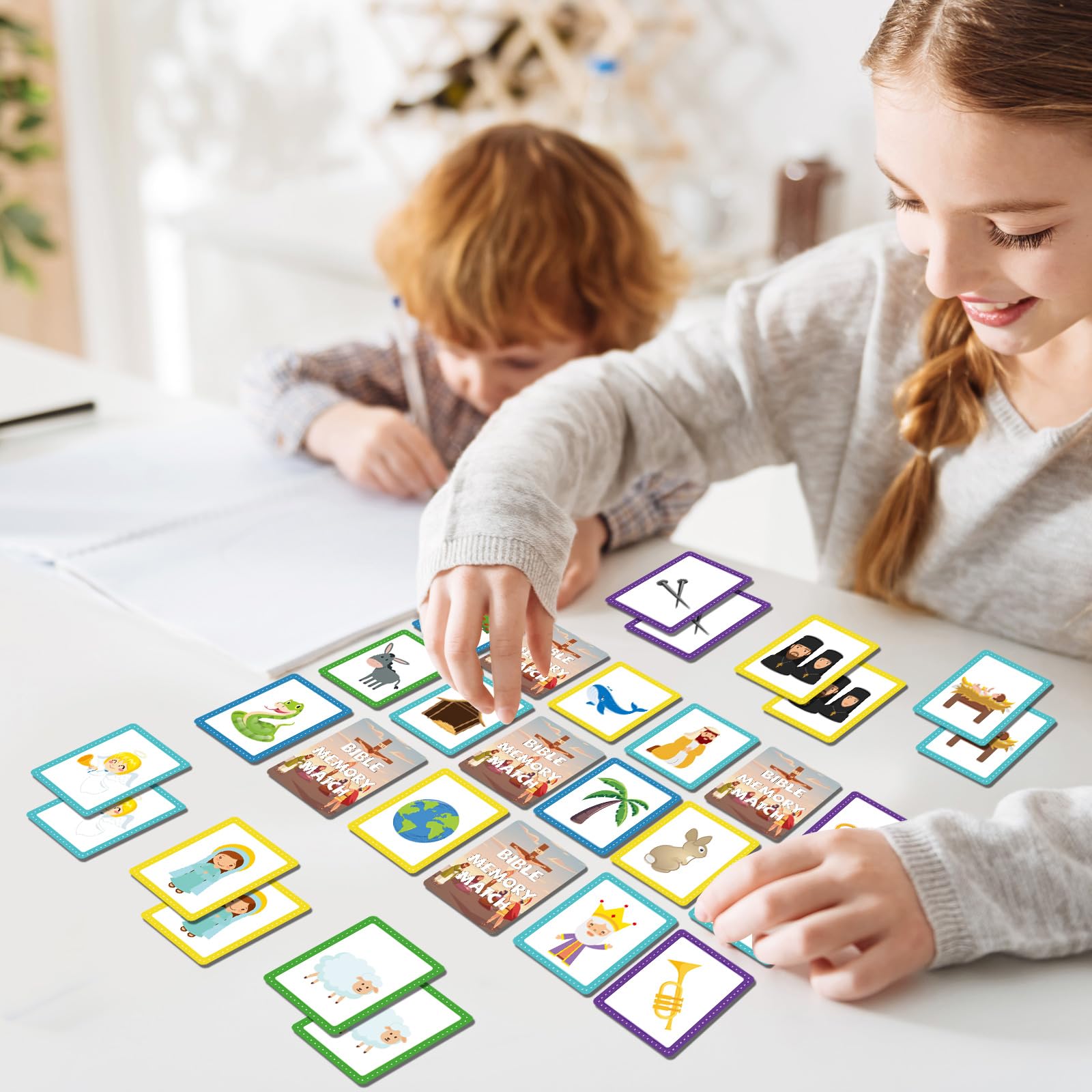 50 Pairs Bible Memory Matching Game for Kids - Christian Educational Easter Card Game - Fun Family Activity for Sunday School, Easter Parties & Homeschool Learning