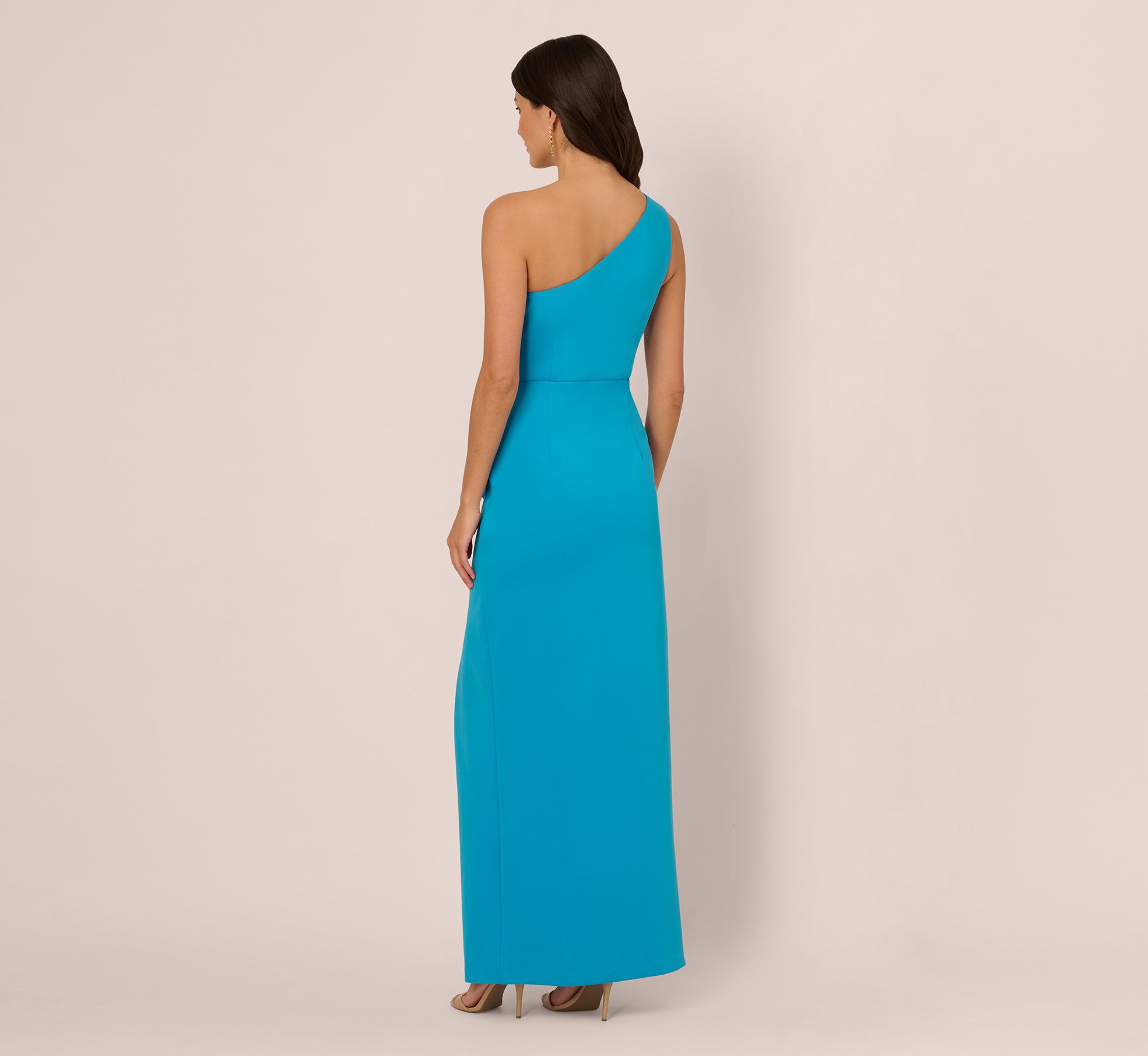 Elegant One Shoulder Draped Column Gown in Blue Azure - Perfect for Evening Galas, Prom Dances & Formal Events