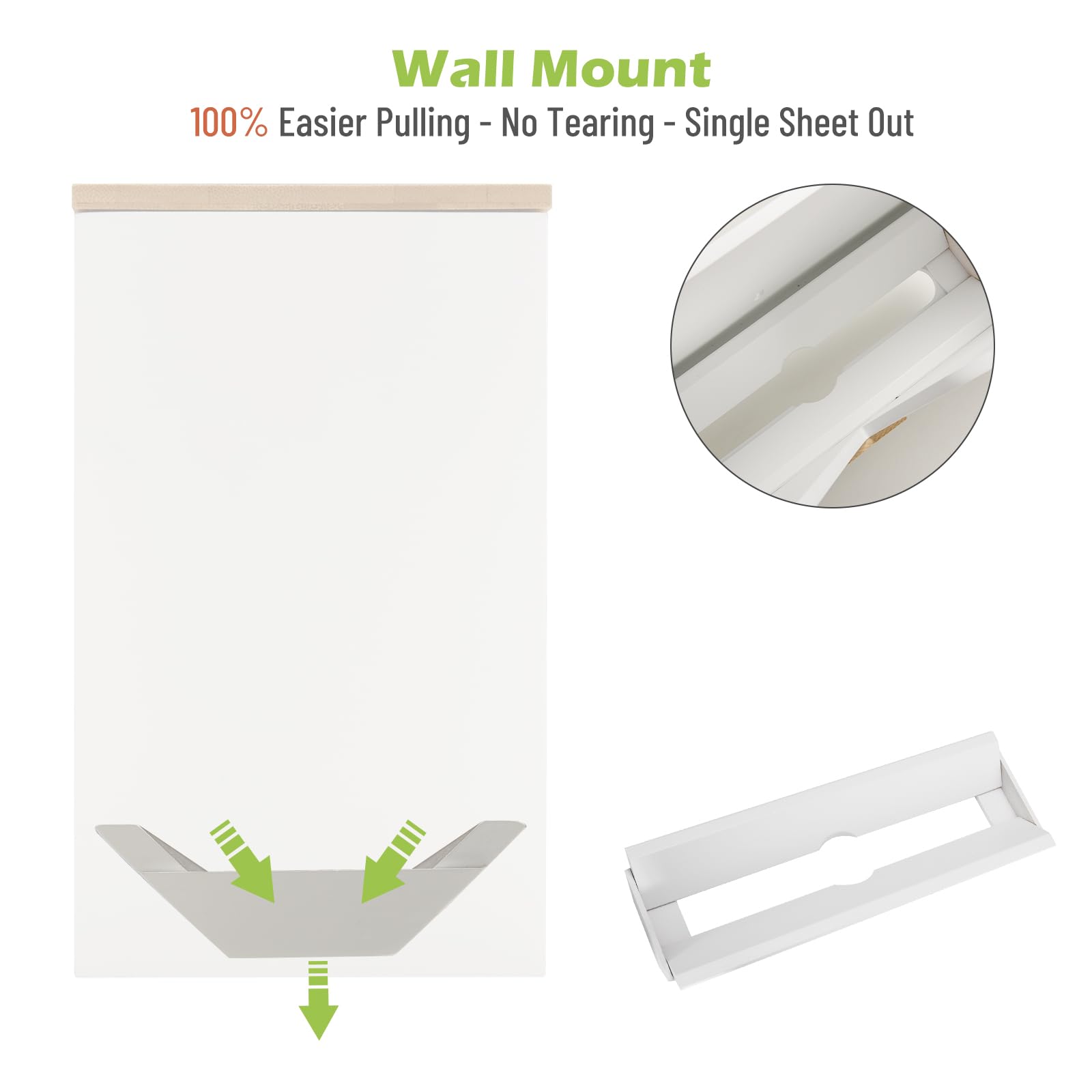 Eco-Friendly Bamboo Paper Towel Dispenser with Lid - Wall Mount or Countertop Holder for Kitchen, Bathroom & Office (White) - Perfect for Home, Restaurant & Commercial Use