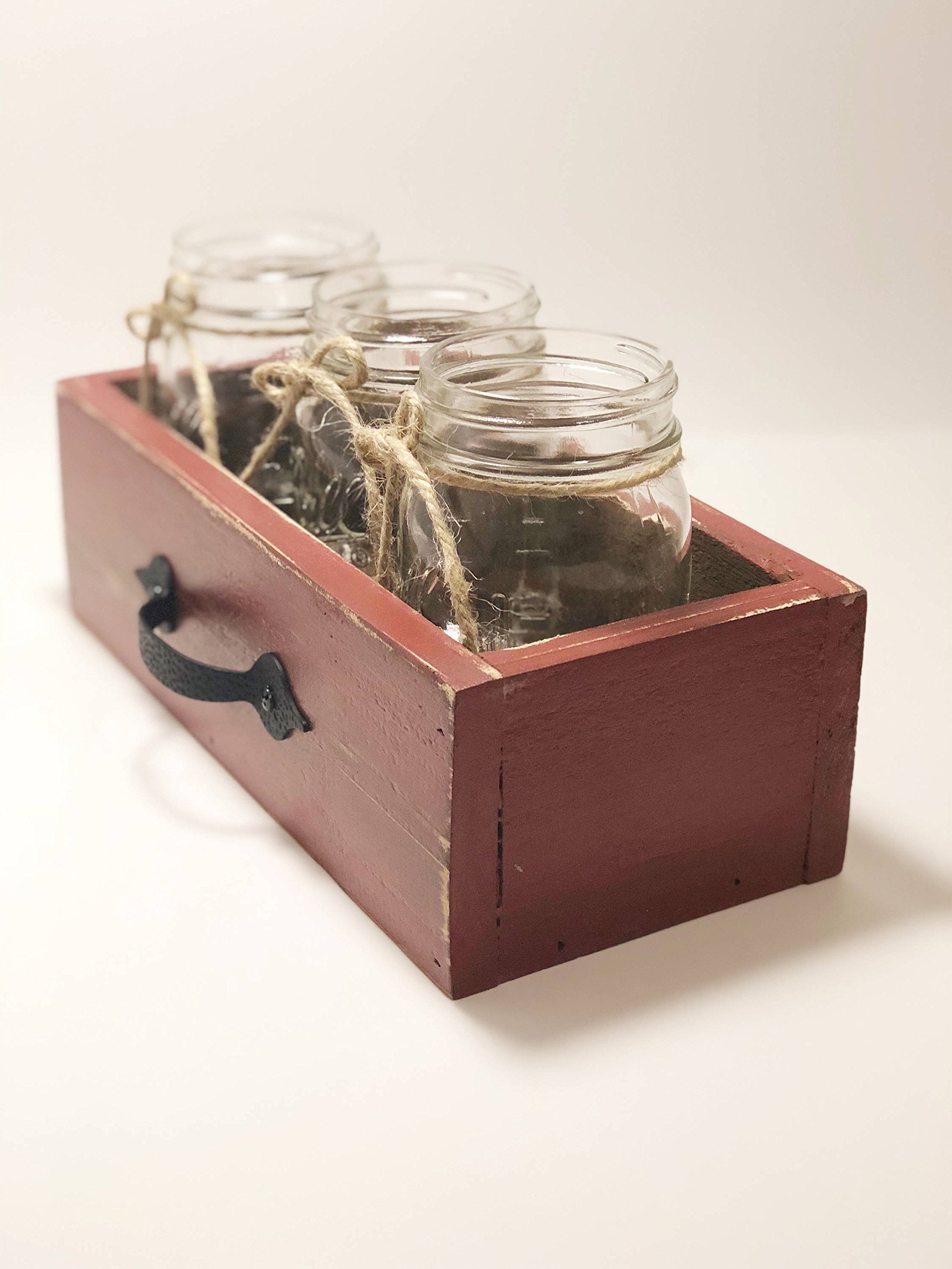 Rustic Reclaimed Wood Box with Mason Jars - Hand-Painted Wooden Drawer Storage Crate for Farmhouse Decor, Wedding Centerpiece, and DIY Home Organization