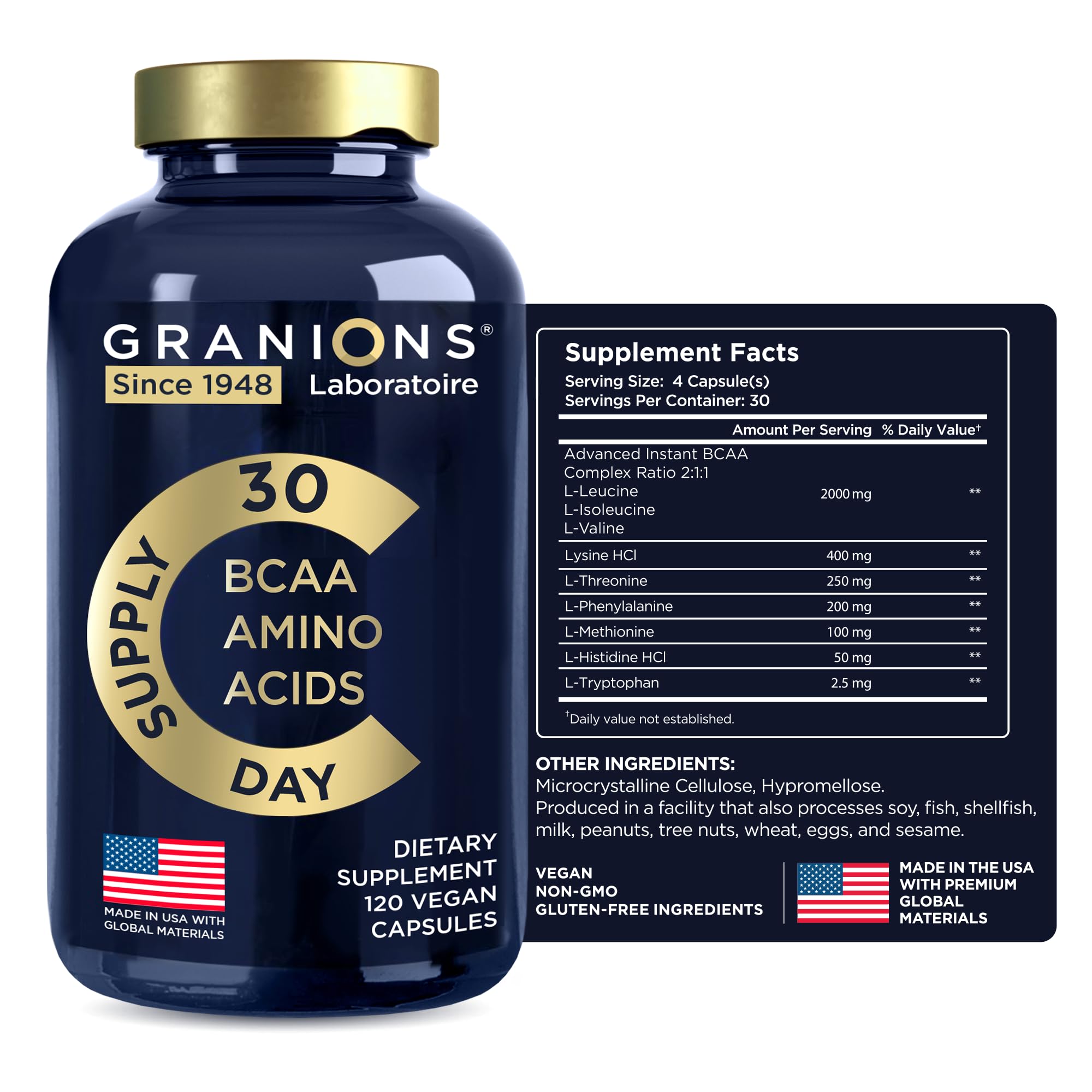 Premium Essential Amino Acids (EAA) Supplement with All 9 BCAAs - Vegan Muscle Recovery Formula for Men & Women - Leucine, Lysine, Tryptophan for Energy & Performance - 120 Capsules - Ideal for Workout Recovery, Athletes & Fitness Enthusiasts