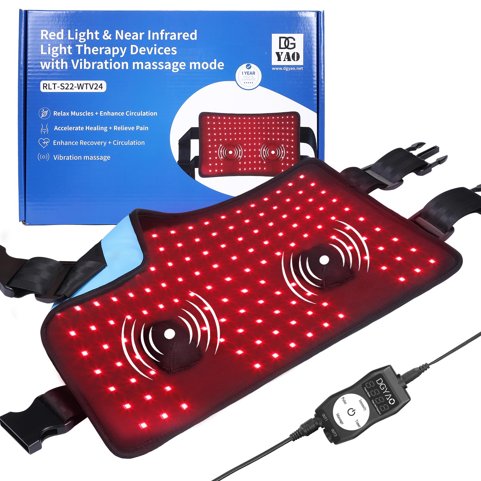 Red Light Therapy Waist Belt with Vibration Massage - 850nm Infrared Light Therapy Device with 5 Light Levels, 8 Massage Modes & 11 Light Pulse Settings - Pain Relief for Back, Muscle Relaxation - Perfect for Home Use, Post-Workout Recovery & Chronic Pain Management