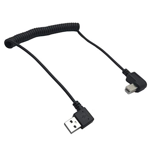 Seadream Right Angle Coiled USB 2.0 Cable - Type A Male to Type B Male (6ft) for Printers & Scanners | Compatible with HP, Canon, Epson, Dell, Xerox, Samsung | Durable Spring-Coiled Design for Office & Home Workspace Organization