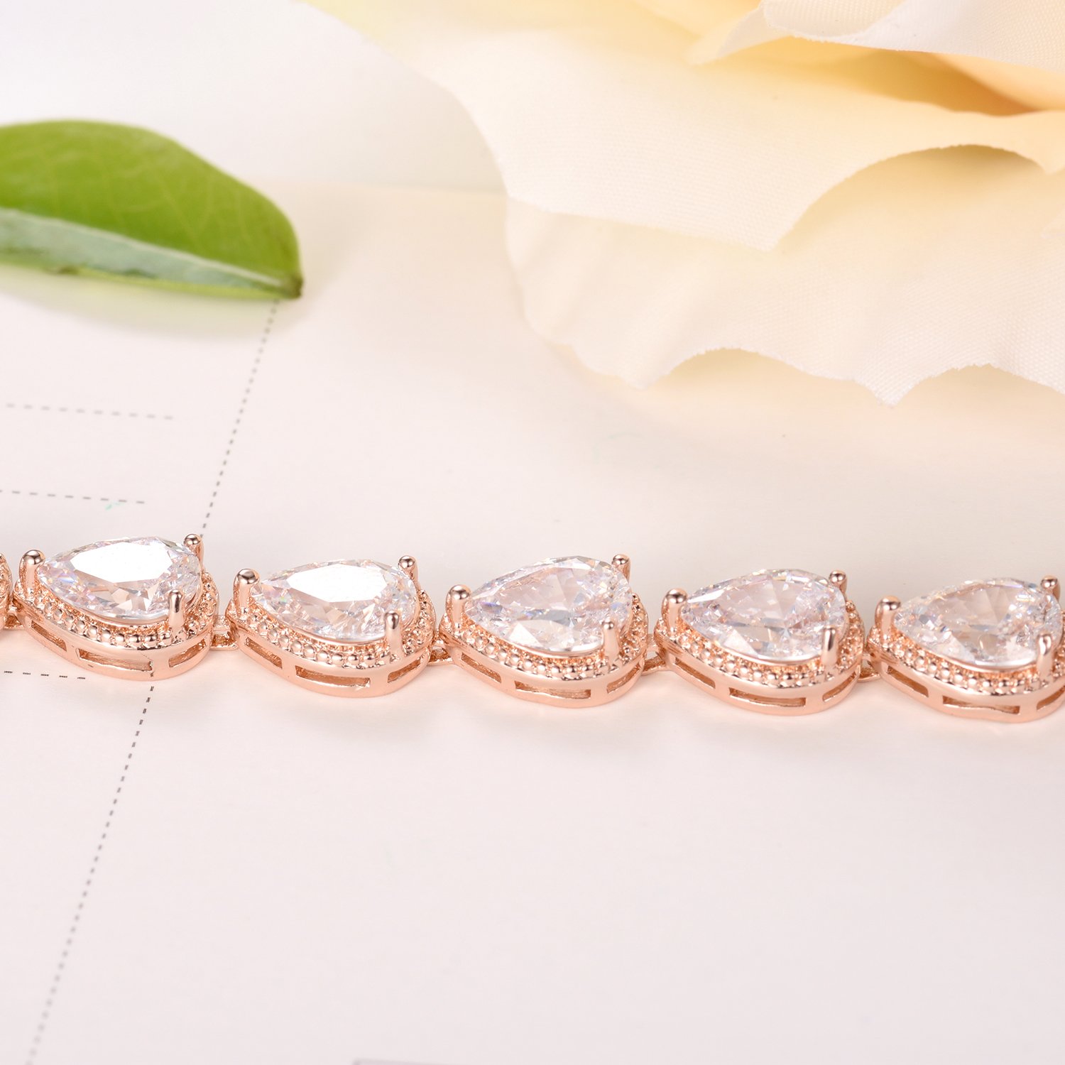 SELOVO Elegant Teardrop Rose Gold Tennis Bracelet for Women - Dainty Chain Bracelet for Everyday Wear, Date Night & Special Occasions