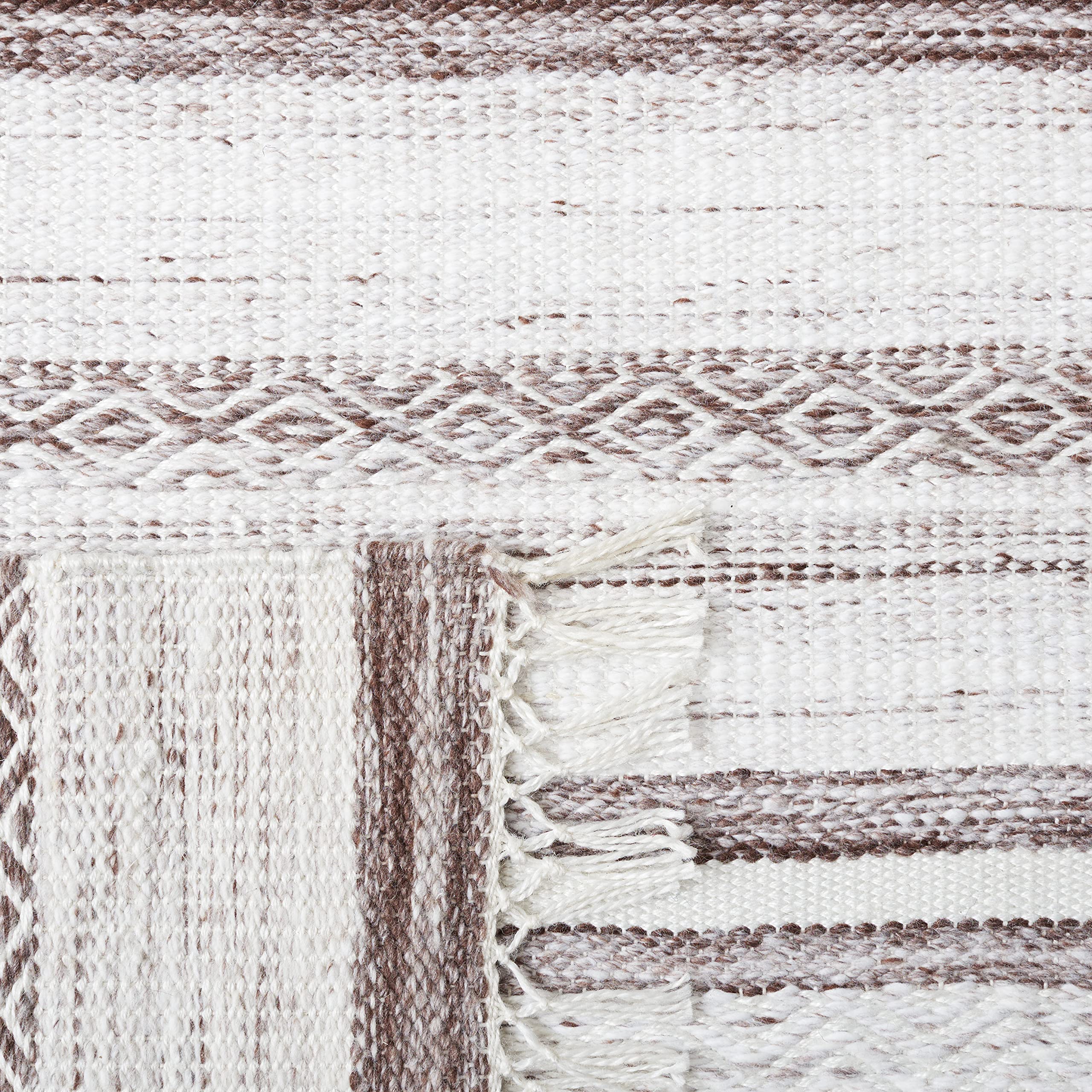 SAFAVIEH Striped Kilim Collection 7' Square Brown/Ivory STK108T Flatweave Area Rug for Living Room, Dining Room & Bedroom | Boho Chic Home Decor, Perfect for Cozy Spaces & Modern Interiors