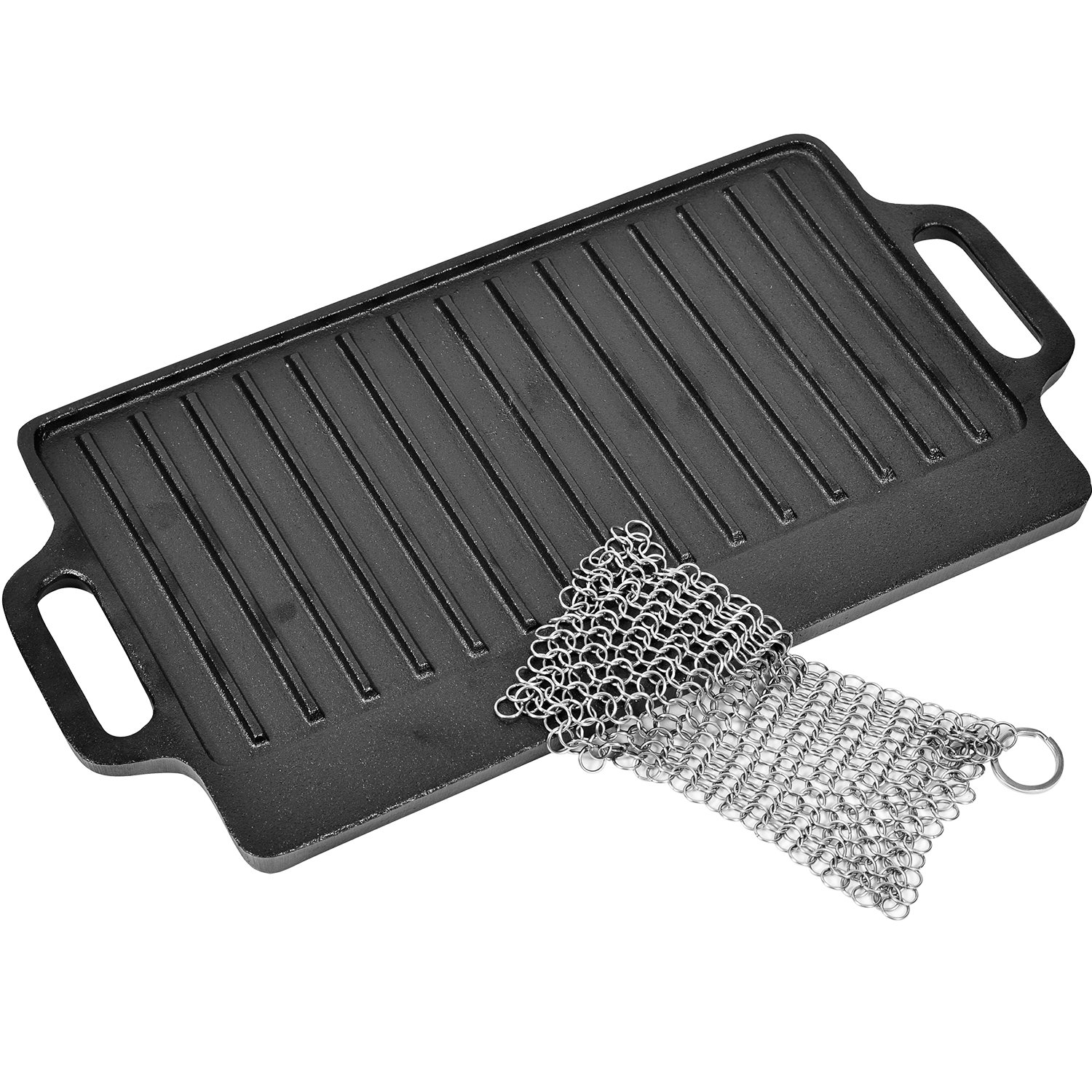 Pre-Seasoned Double-Sided Cast Iron Griddle - 13 x 8 Inch - Classic Reversible Grill Pan for Stovetop, Oven & Camping - Perfect for Pancakes, Steaks & Outdoor Cooking