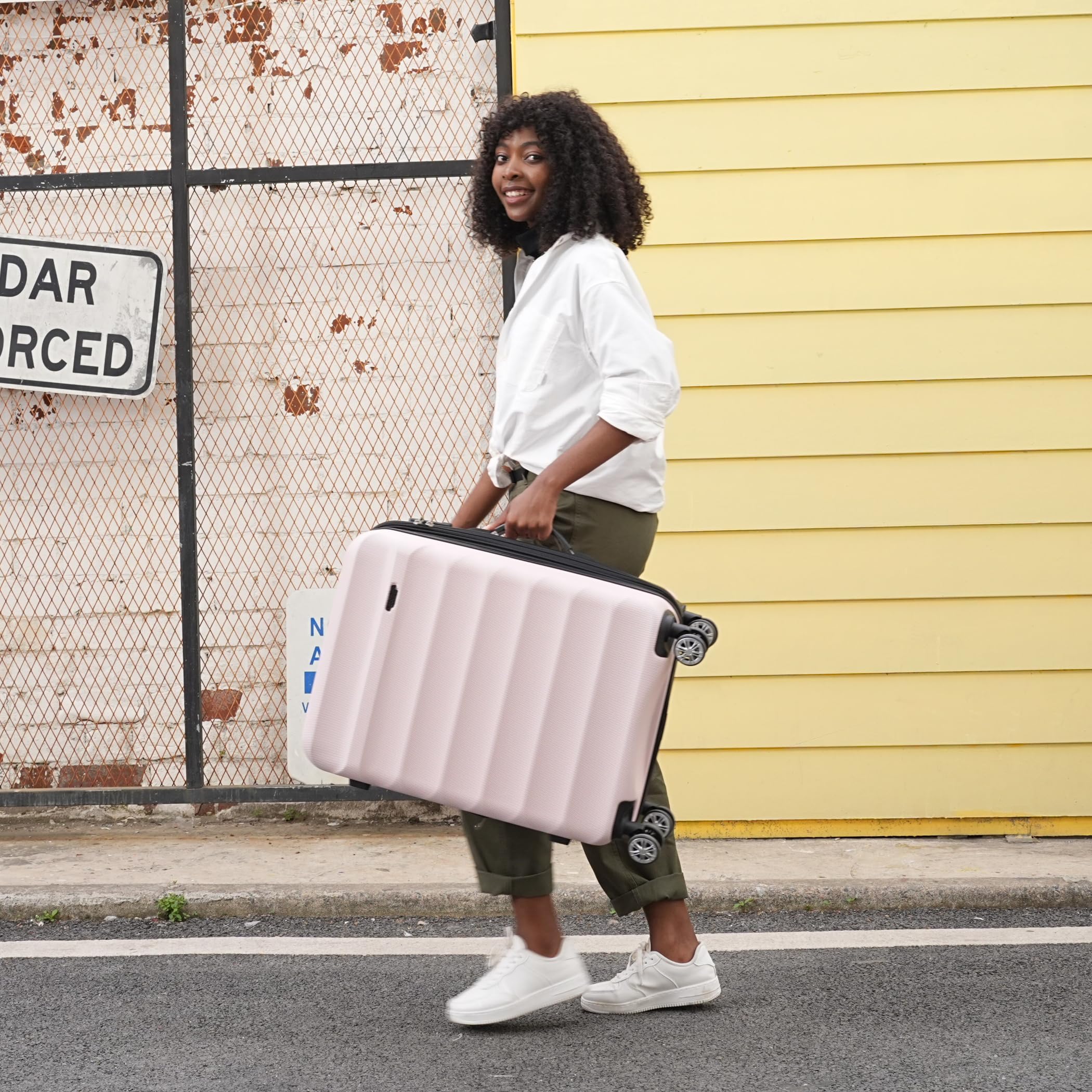 3-Piece Expandable ABS Hardshell Luggage Set with Spinner Wheels & TSA Lock - 20/24/28 Inch Carry-On Suitcases for Family Travel (White & Brown) - Perfect for Air Travel, Business Trips & Vacation Getaways