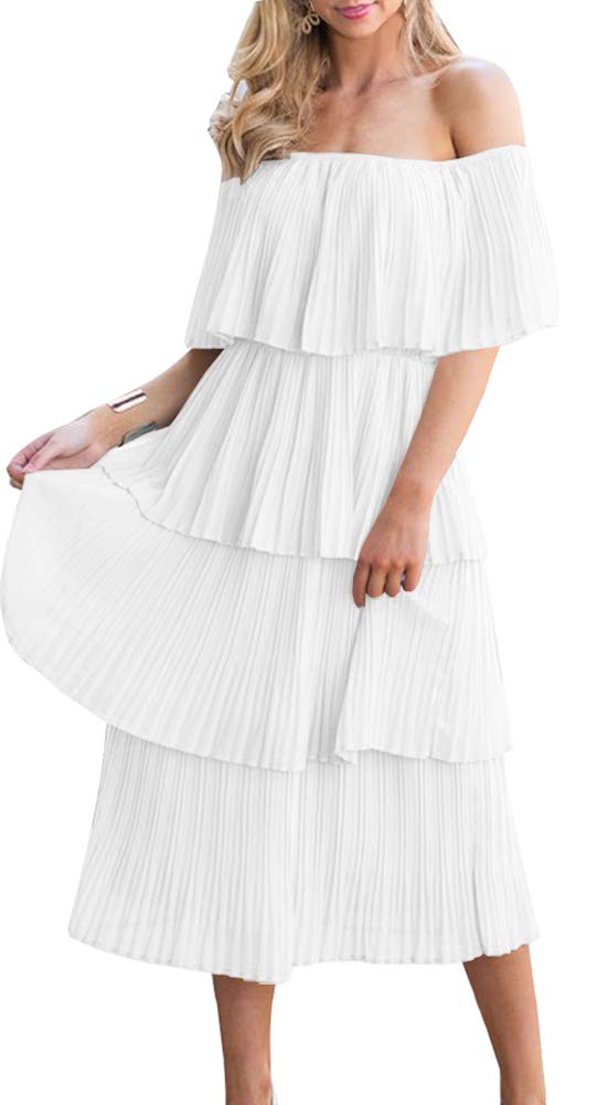 ETCYY Women's Off Shoulder Ruffled Chiffon Maxi Dress - Elegant Summer Wedding Guest, Beach Party & Casual Loose Fit Long Dress for Women | Perfect for Bridal Shower, Vacation & Special Occasions