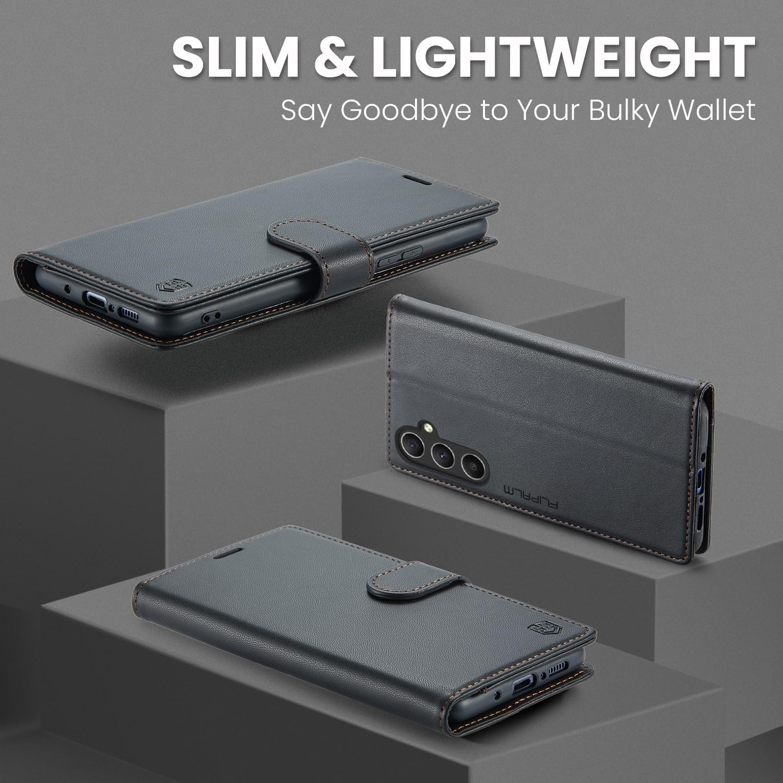 Samsung Galaxy A15 5G Wallet Case with RFID Blocking & Credit Card Slots - PU Leather Folio Flip Cover with Kickstand | Shockproof Protective Phone Case for Men & Women | Perfect for Travel, Work & Daily Use (Black)