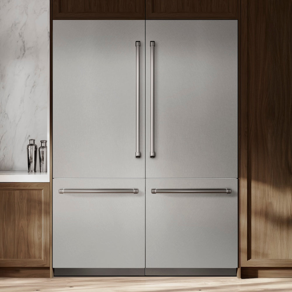 ZLINE 60-Inch 32.2 cu ft French Door Built-In Bottom Freezer Refrigerator with Water Dispenser & Ice Maker - Satin Stainless Steel & Graphite Gray Interior (GRBIV SN 60) for Modern Kitchen & Open Concept Homes