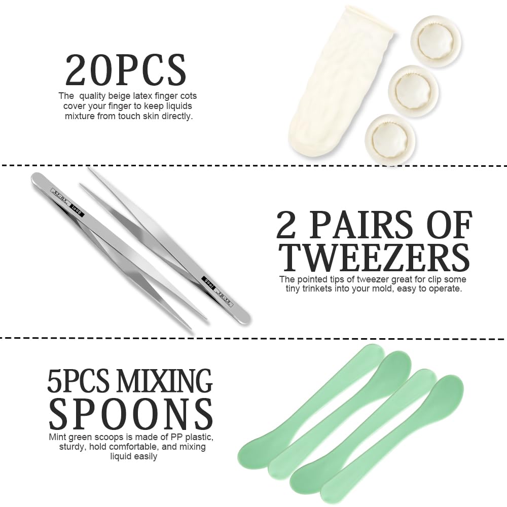 LEOBRO 250ml & 100ml Silicone Measuring Cups for Epoxy Resin - Reusable Mixing Cups with Thick Stir Stick, Finger Cots & Tweezers - Perfect for Resin Art, Jewelry Making and DIY Craft Projects
