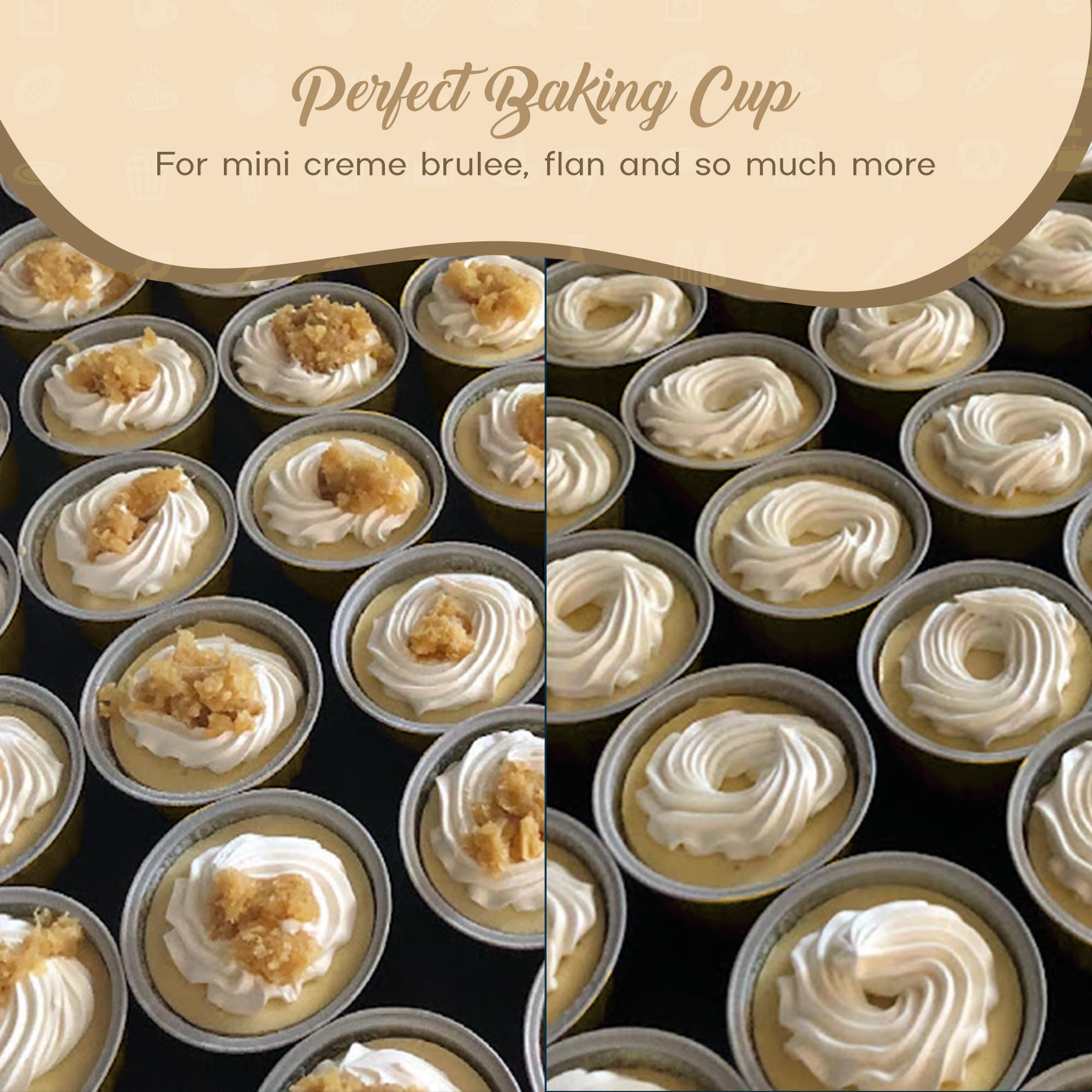 KitchenDance 2 oz Disposable Aluminum Foil Baking Cups - 1000 Gold Mini Dessert Cups for Creme Brulee, Flan, Cupcakes & Chocolates - Perfect for Parties, Catering & Home Baking