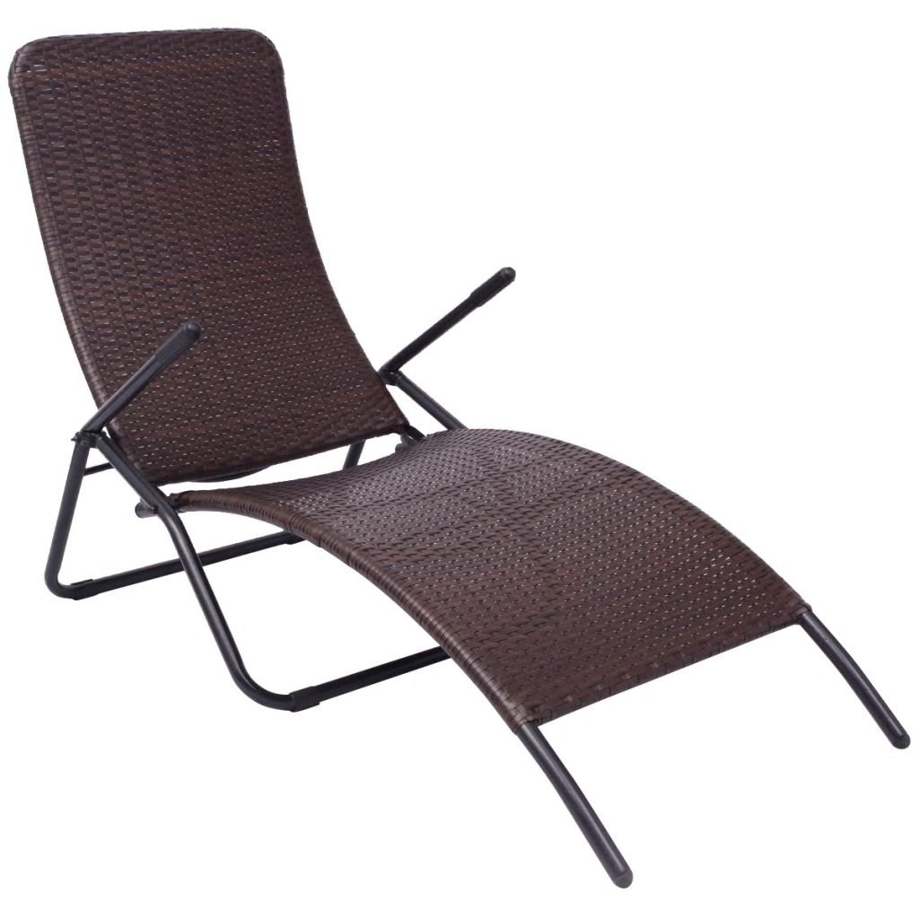 vidaXL Folding Sun Lounger Chair with Pillow - Brown Poly Rattan Recliner for Patio, Deck, Beach & Yard | Outdoor Relaxation, Sunbathing & Poolside Lounging